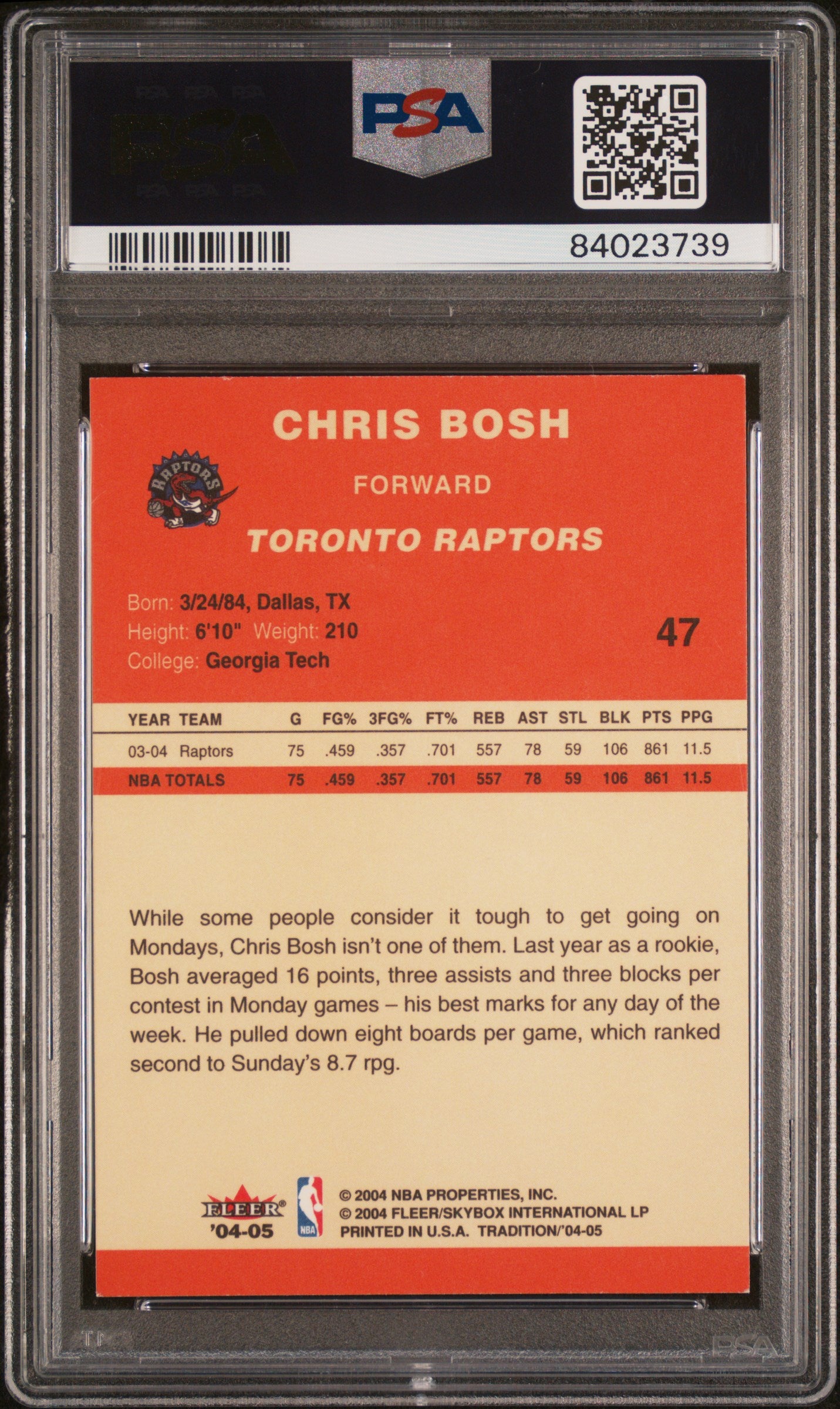 2004-05 Fleer Tradition #47 Chris Bosh Auto PSA 8/Auto 8