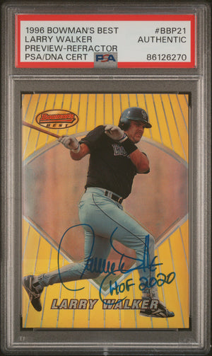 1996 Bowman Larry Walker Bowman's Best Previews Refractor Auto PSA/DNA