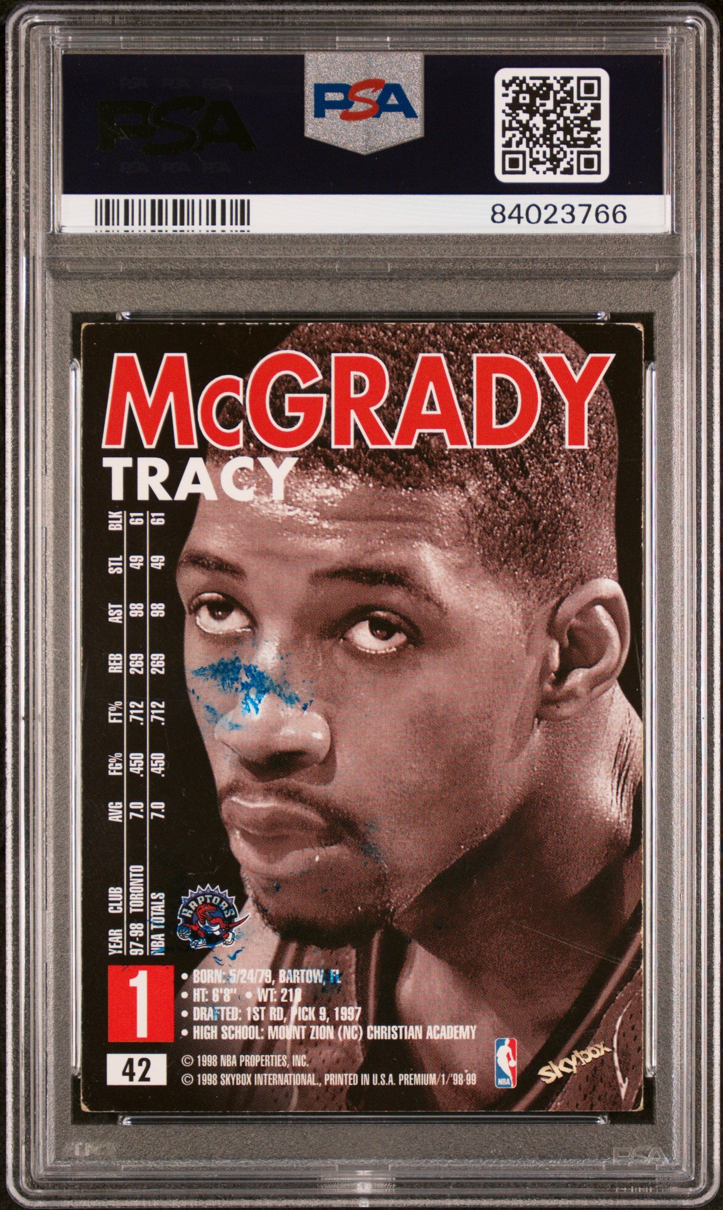 1998-99 SkyBox Premium #42 Tracy McGrady Auto PSA 2/Auto 10