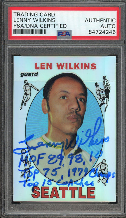 1996 Stadium Club Finest #44 Lenny Wilkins Reprint - Refractor Auto PSA Authentic