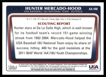 2011 Bowman Draft Chrome Hunter Mercado-Hood USA Team Gold Refractor Auto /50