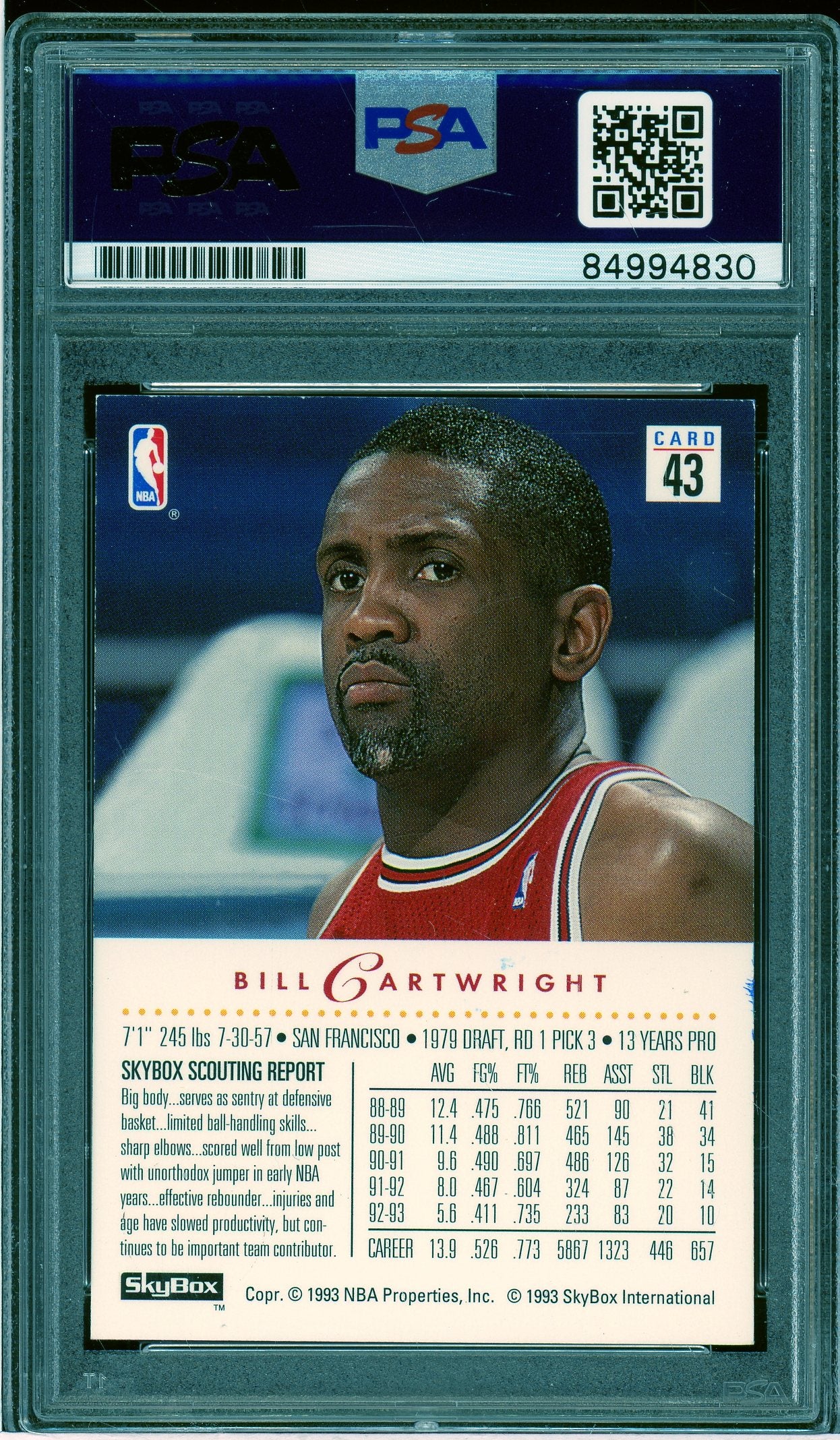 1993-94 SkyBox Premium #43 Bill Cartwright Auto PSA Authentic (4830)