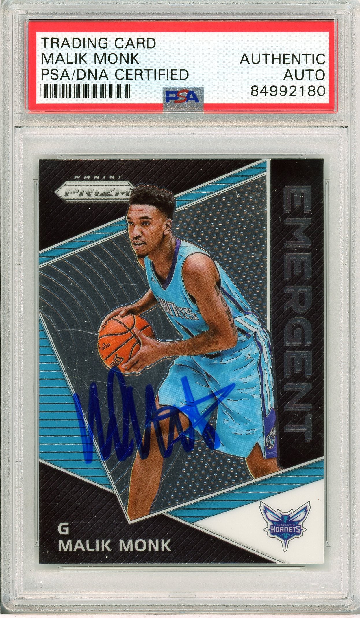 2017-18 Panini Prizm #EM-MAL Malik Monk Emergent Rookie Auto PSA Authentic