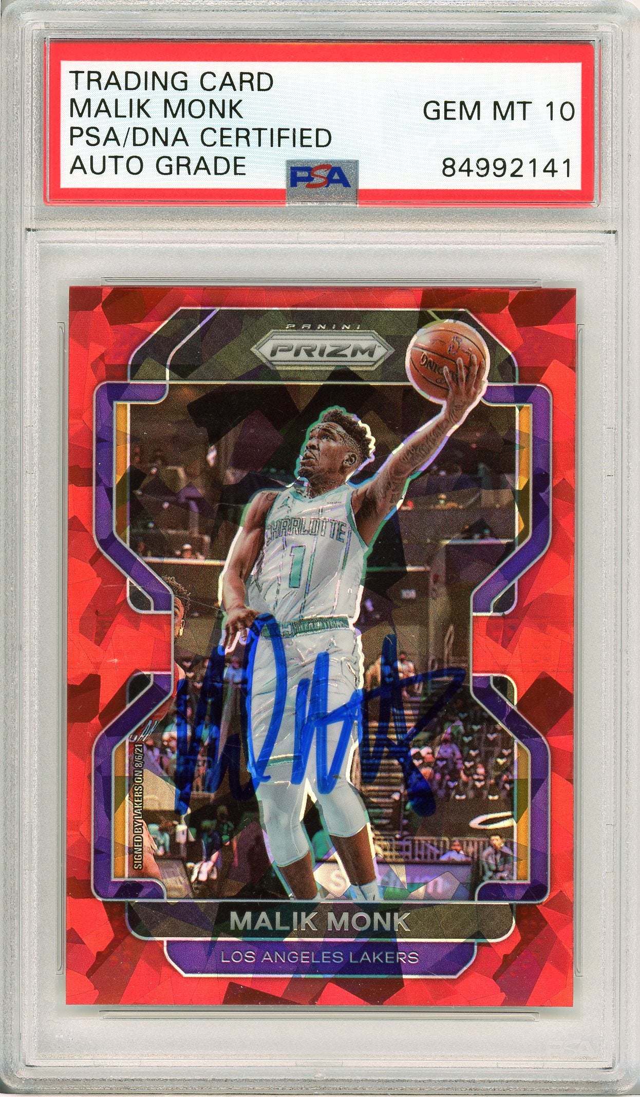 2021-22 Panini Prizm #56 Malik Monk Red Ice Auto PSA 10 (Auto Grade)