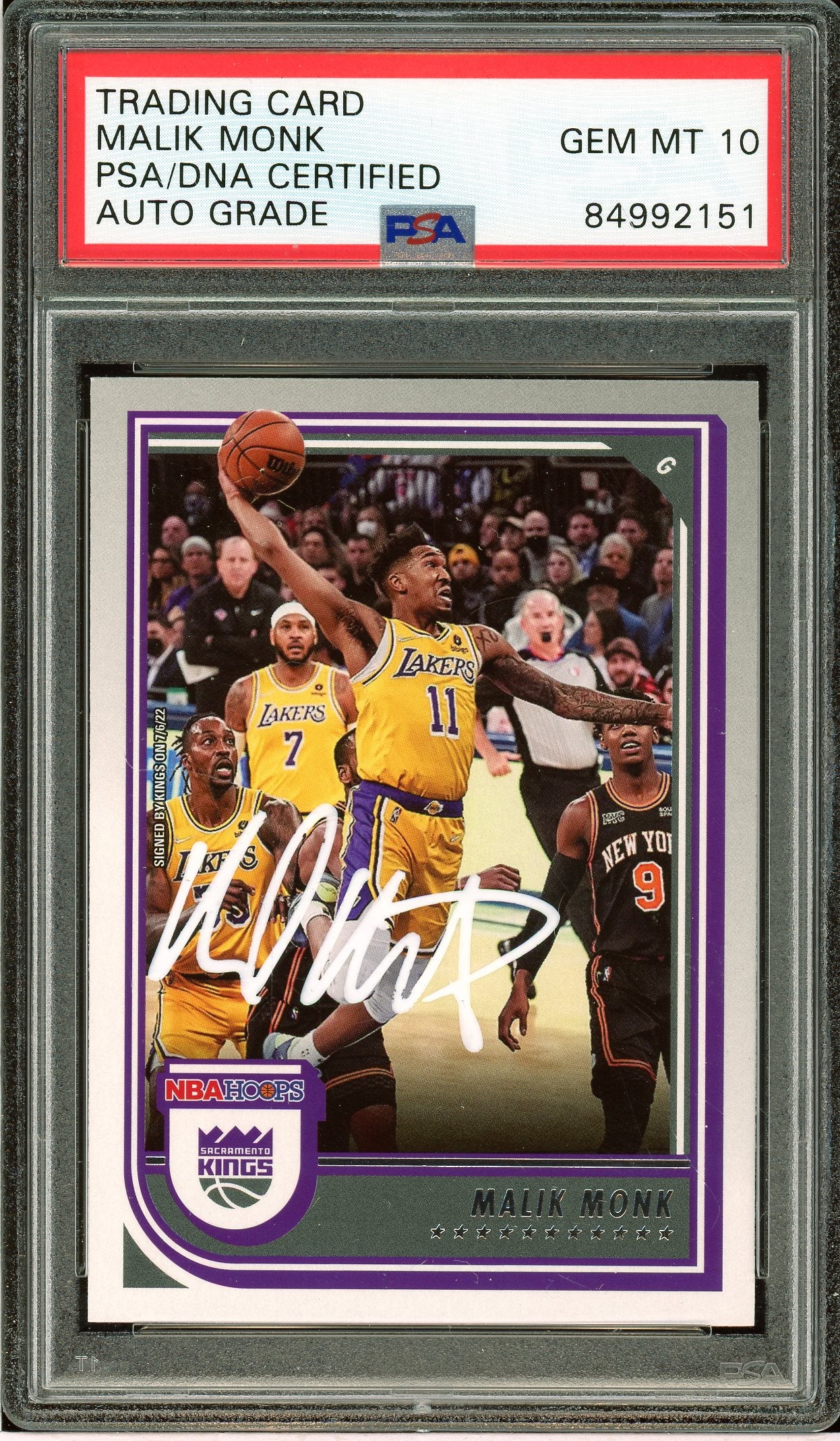 2022-23 Hoops #162 Malik Monk Auto PSA 10 - Auto Grade (2151)