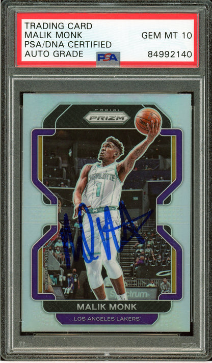 2021-22 Panini Prizm #56 Malik Monk Silver Auto PSA 10 (Auto Grade) - 2140