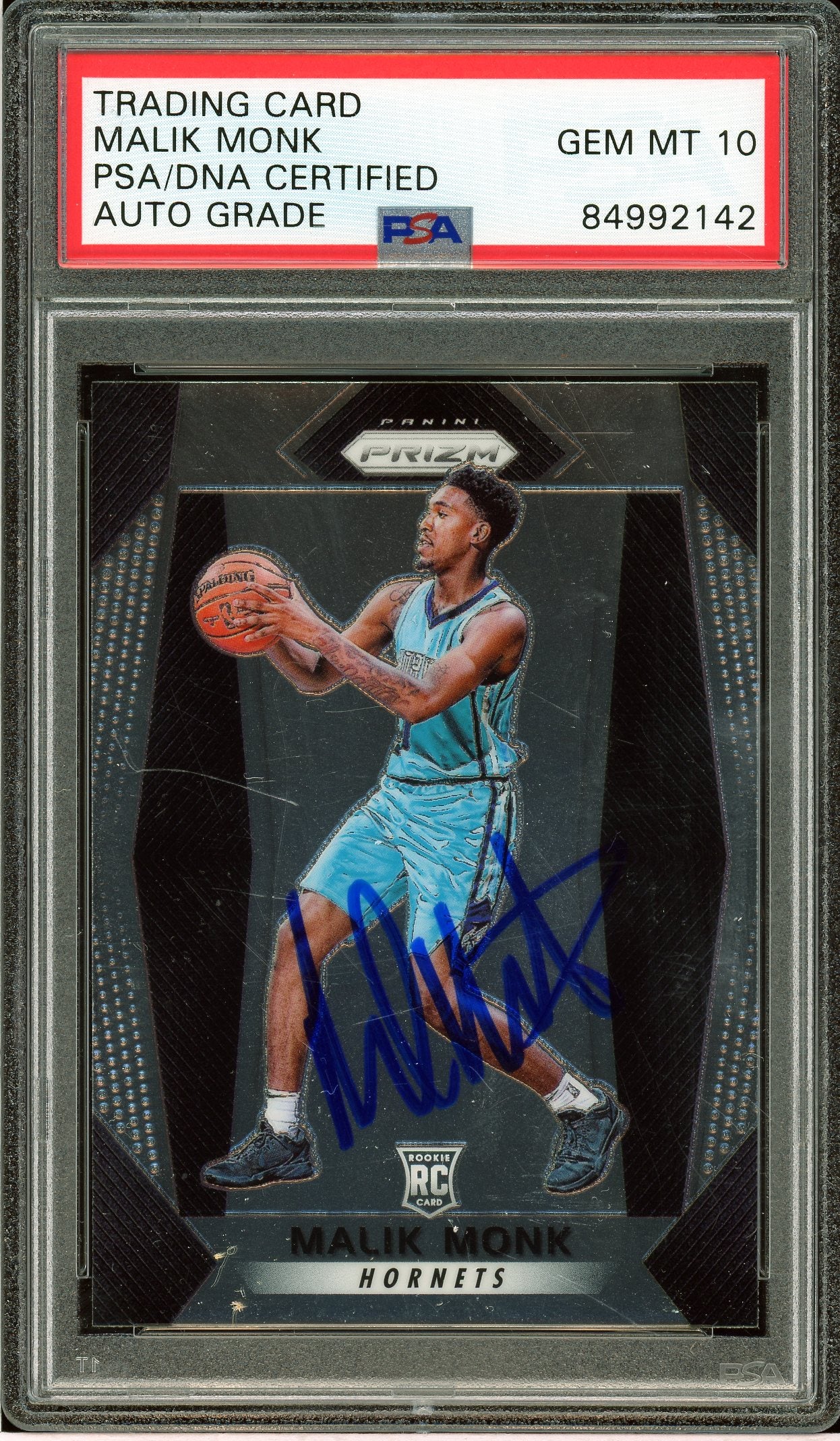 2017-18 Panini Prizm Malik Monk Blue Ink Rookie Auto PSA 10 - Auto Grade (2142)