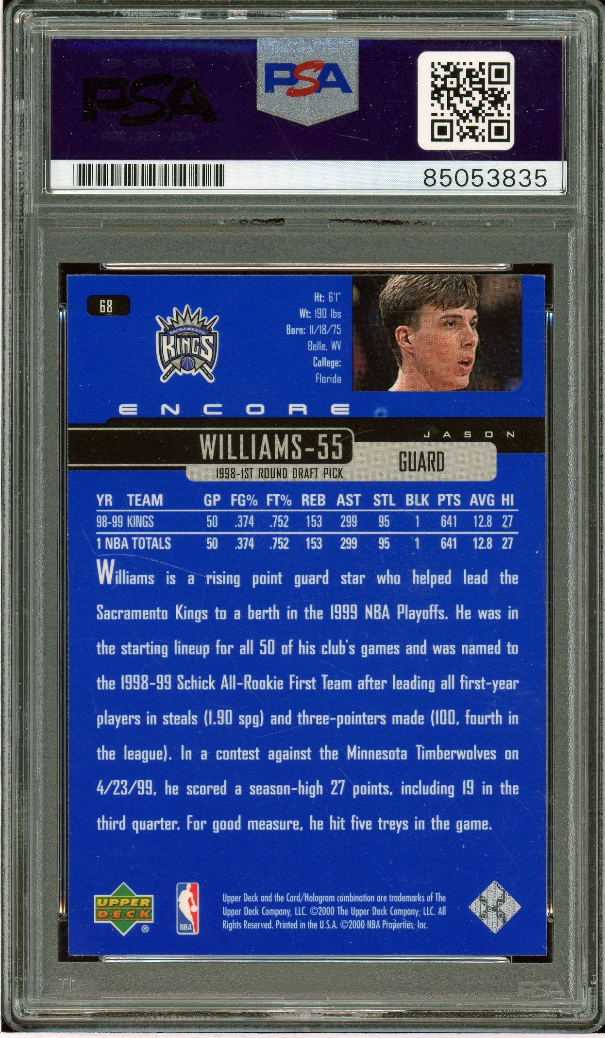 1999-00 Upper Deck Encore #68 Jason Williams Auto PSA Authentic