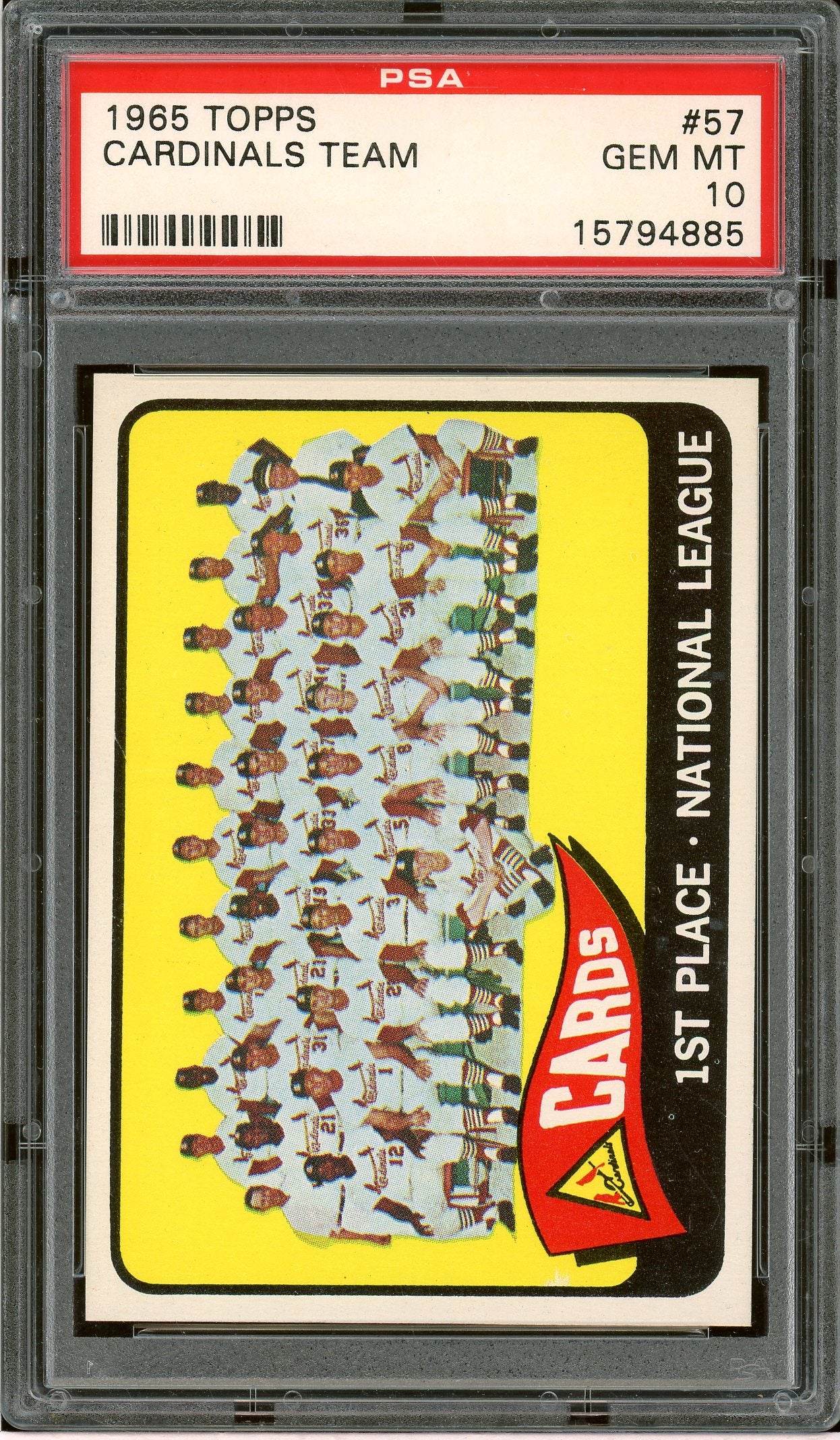 1965 Topps #57 St. Louis Cardinals PSA 10 (POP 4)