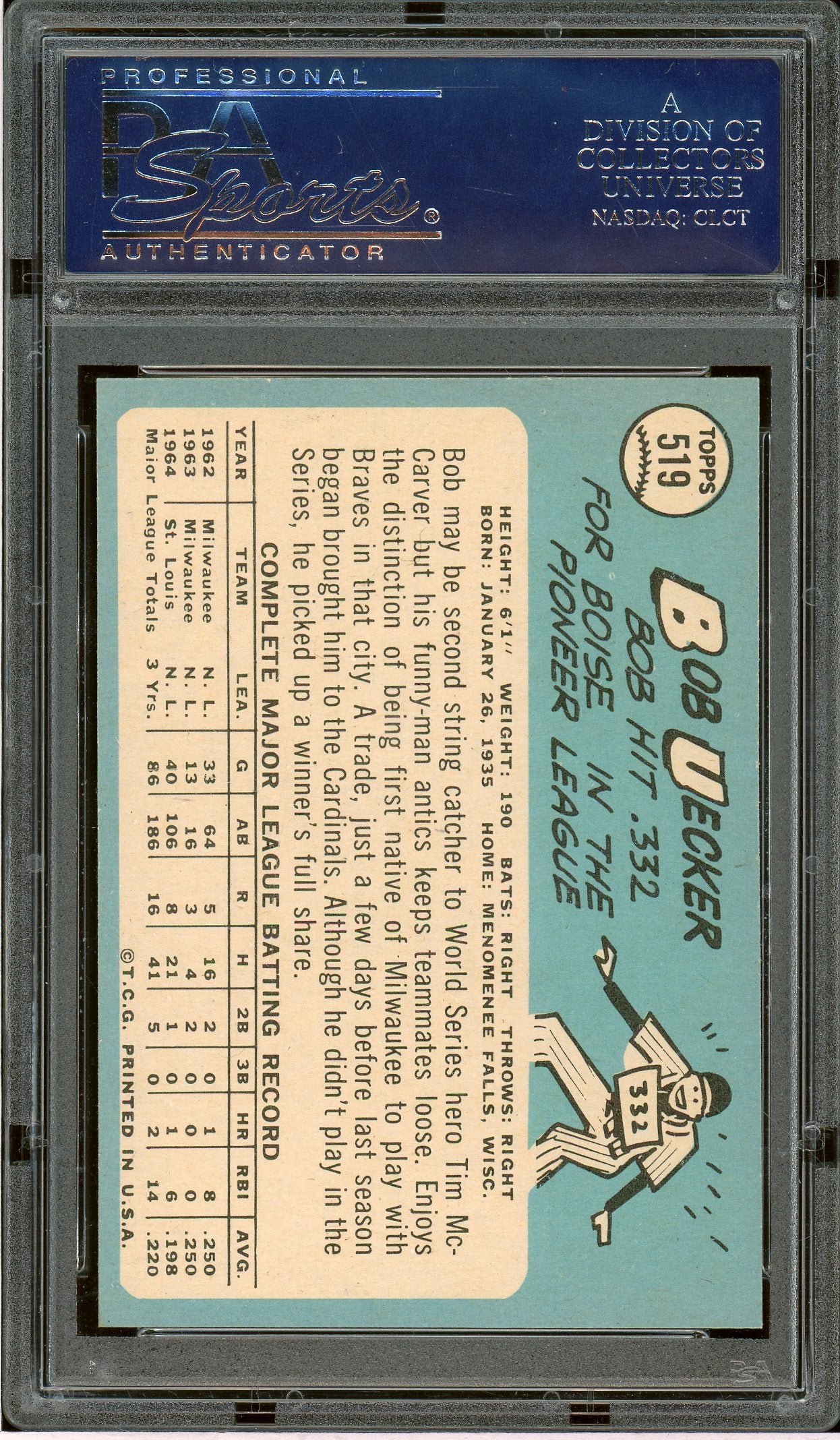 1965 Topps #519 Bob Uecker PSA 9