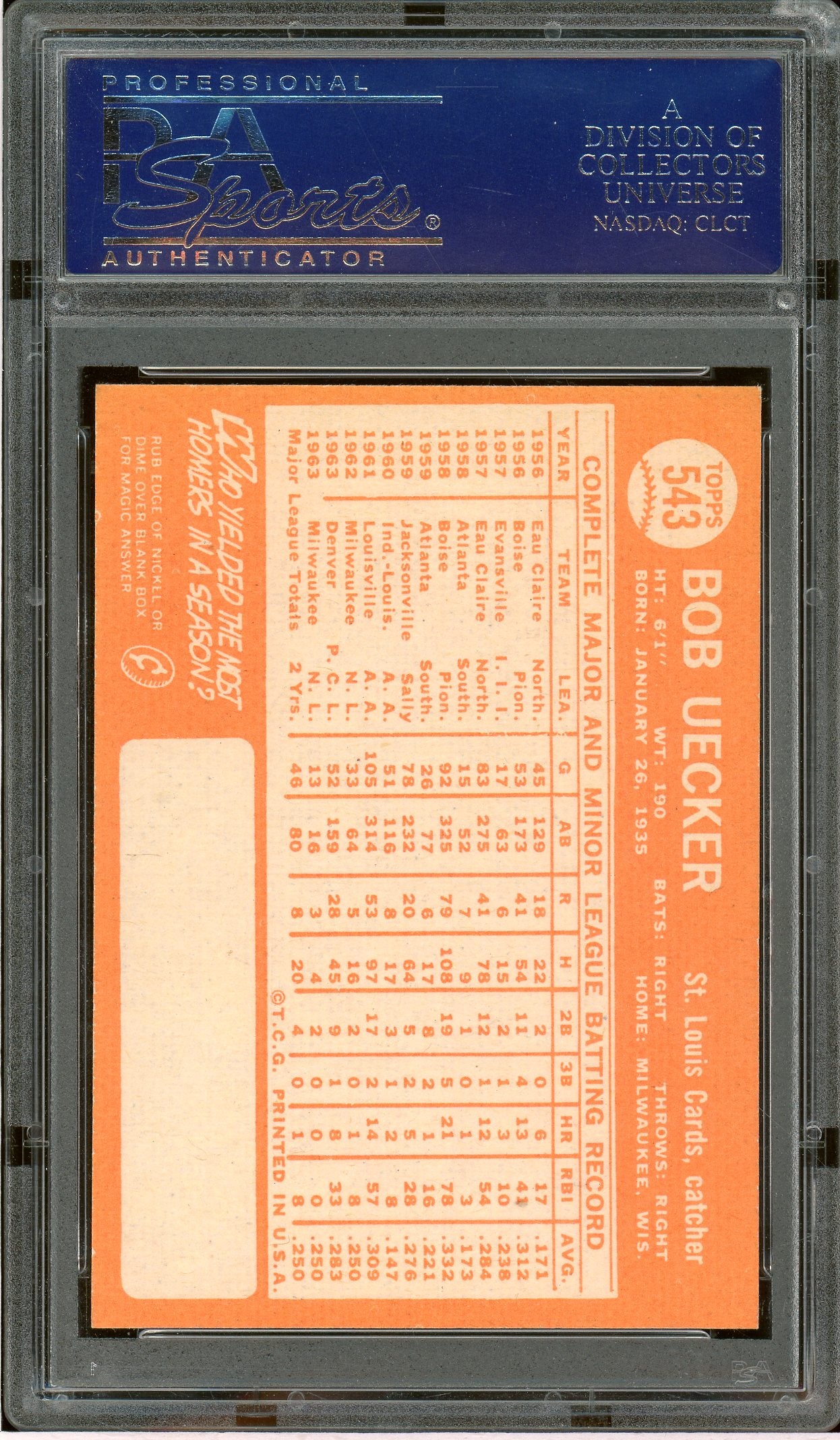 1964 Topps #543 Bob Uecker PSA 9