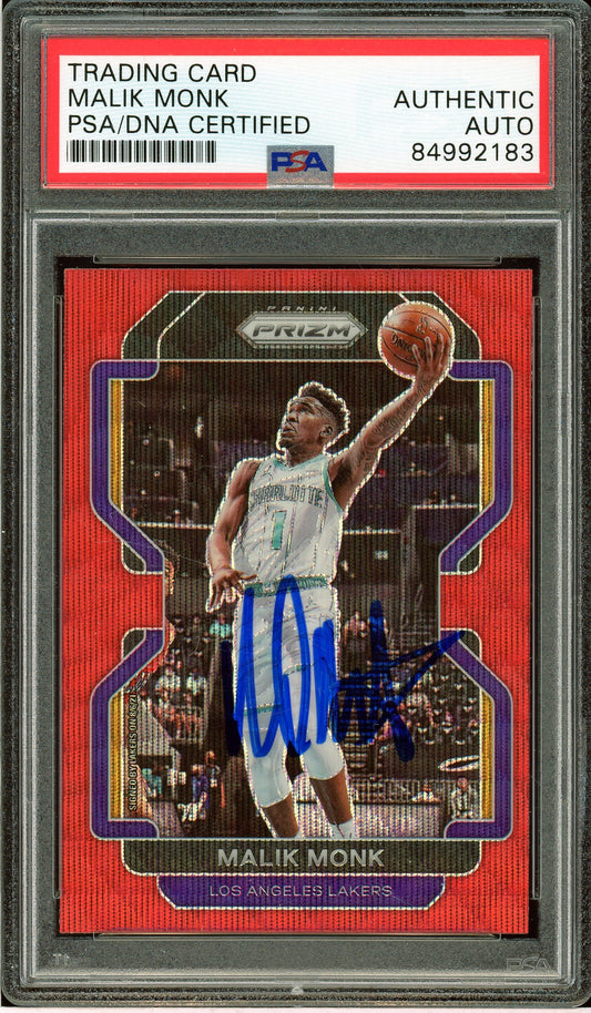 2021-22 Prizm #56 Malik Monk Ruby Wave Auto PSA Authentic