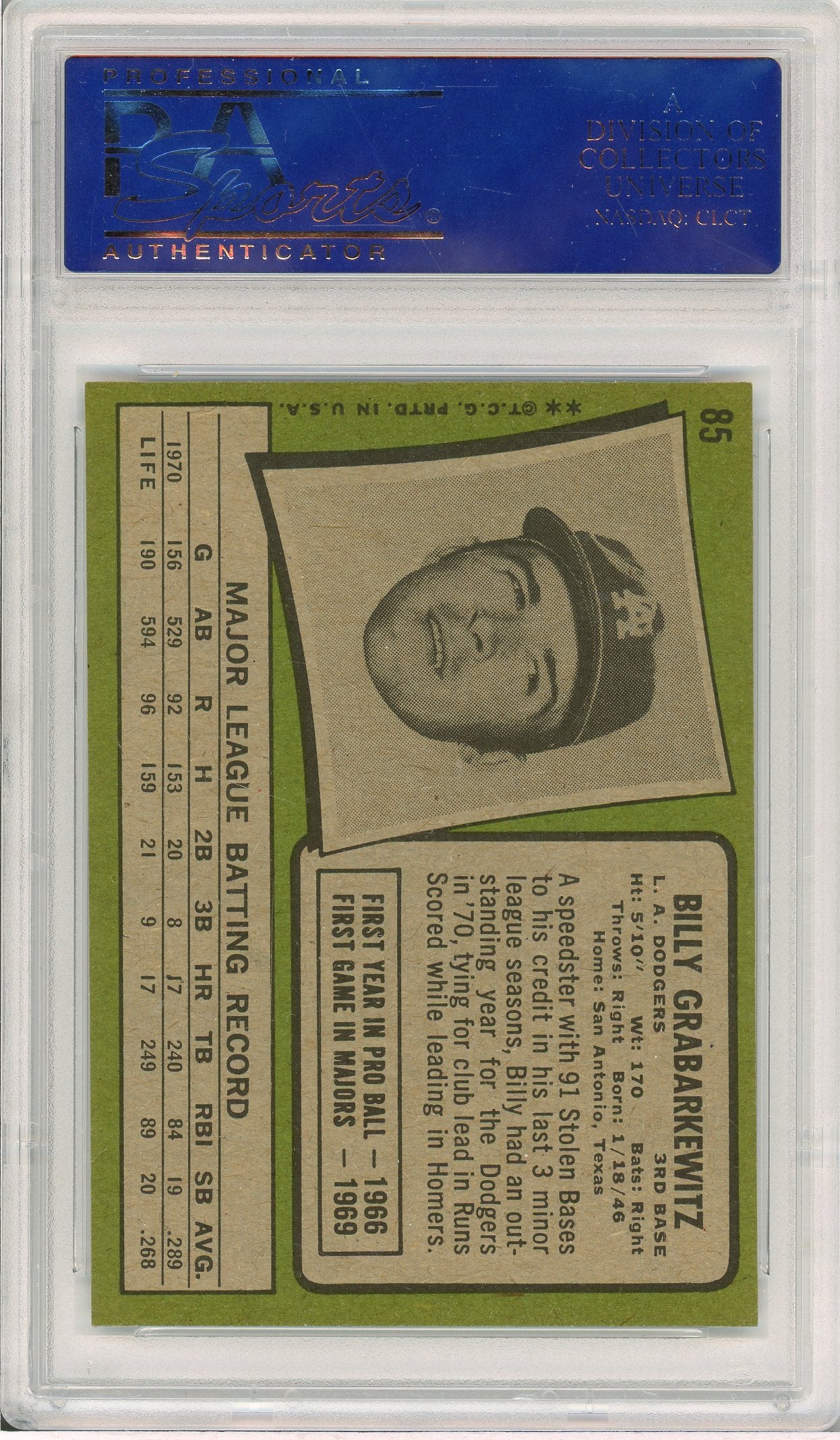 1971 Topps #85 Billy Grabarkewitz PSA 7