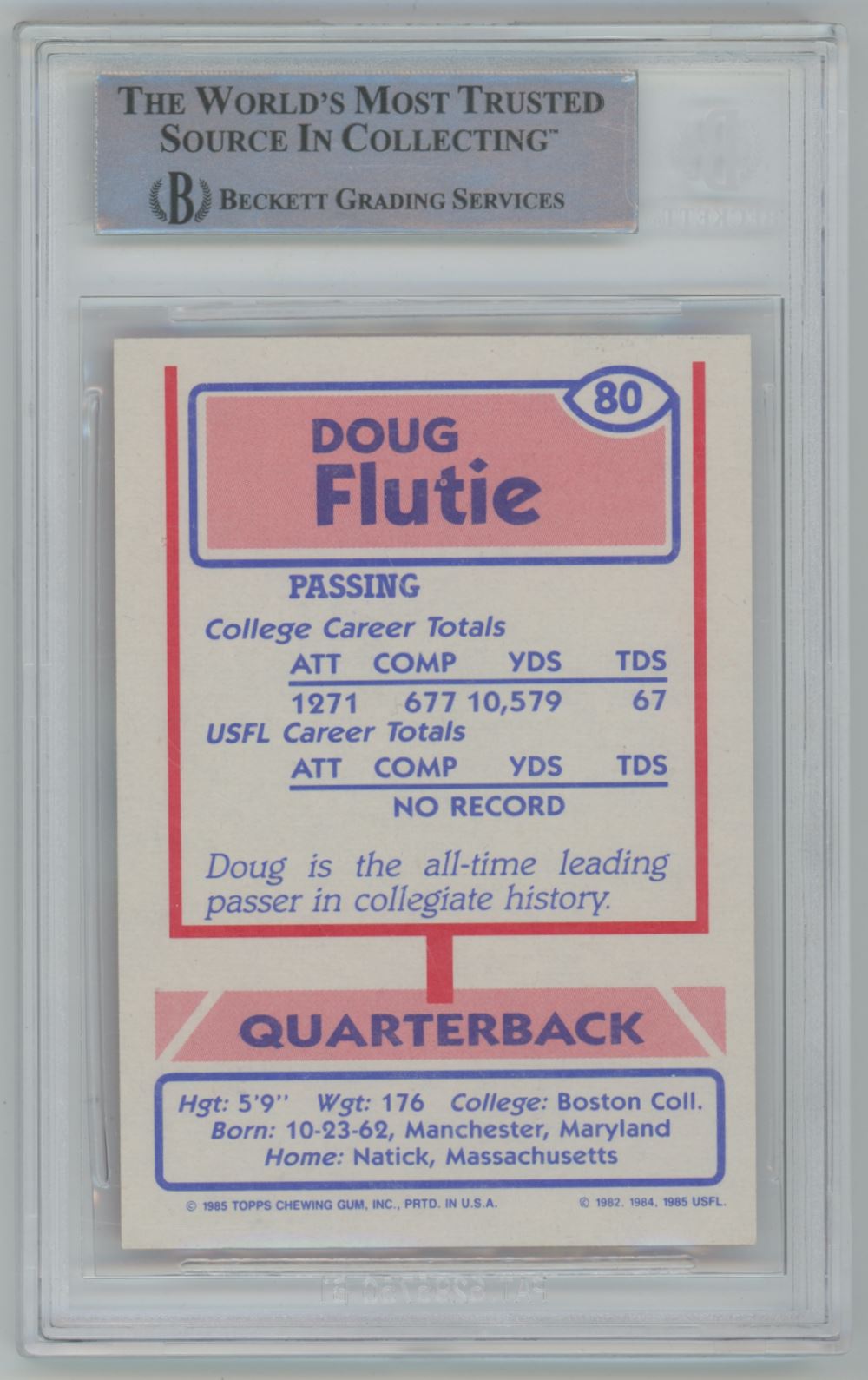 1985 Topps USFL Doug Flutie #80 Auto - Beckett Authentic