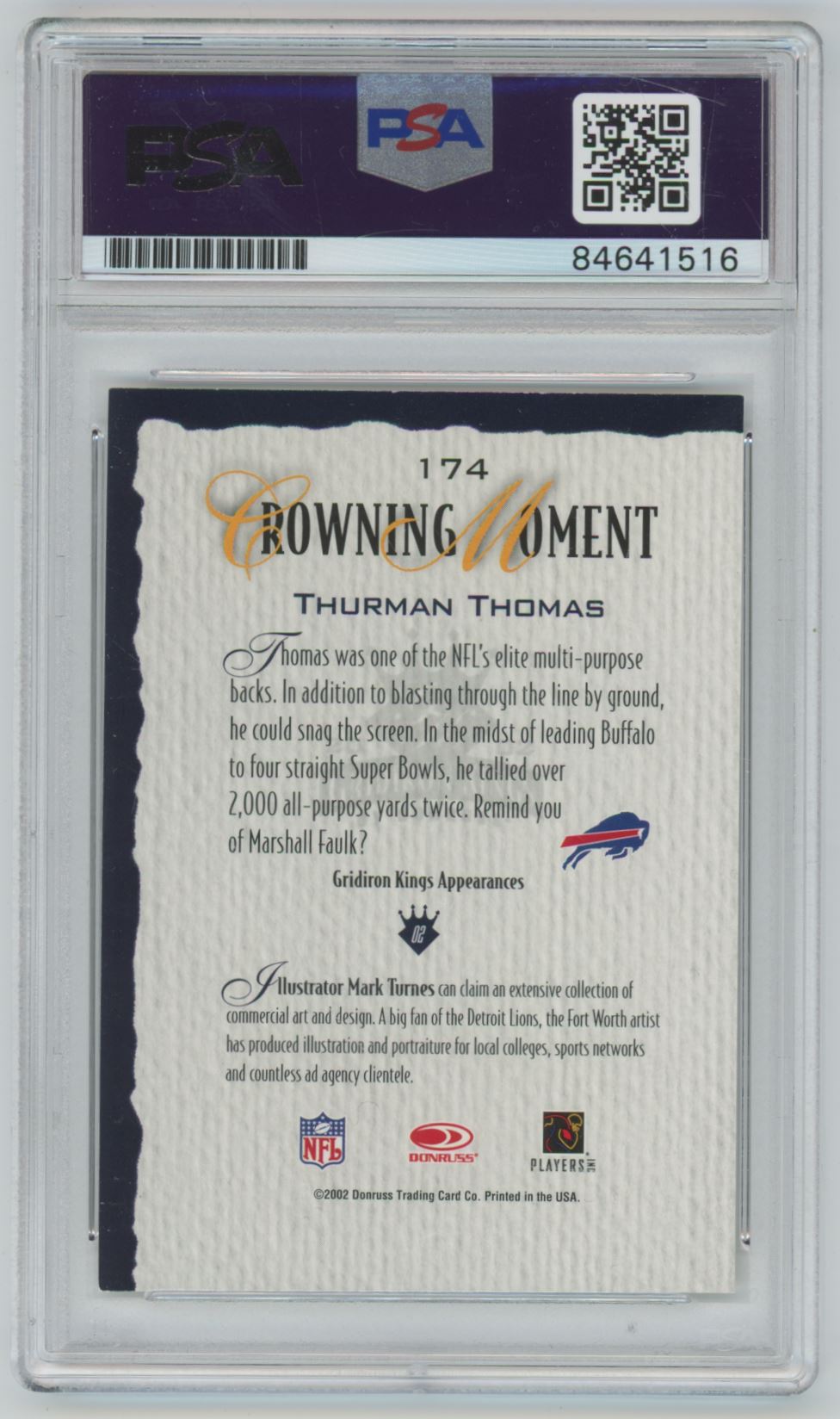 2002 Donruss Gridiron Kings Thurman Thomas Auto GRADE 10 - PSA/DNA