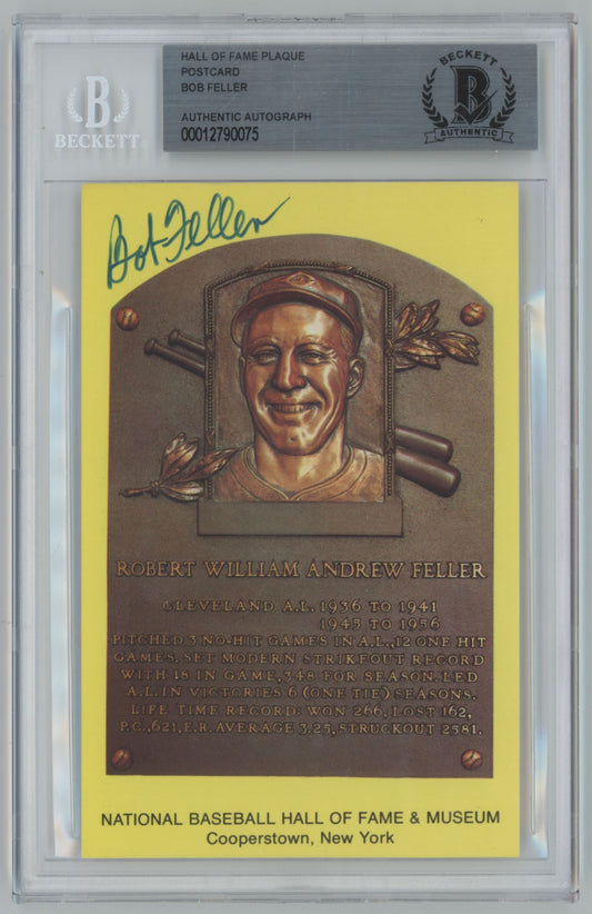 Hall of Fame Plaque Postcard Bob Feller Auto - Beckett Authentic