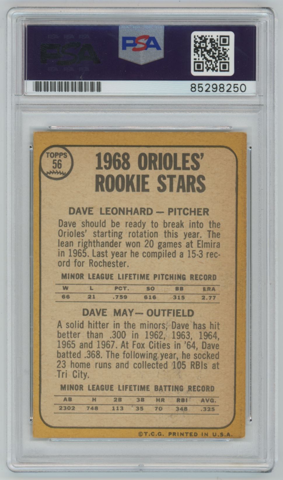 1968 Topps Dave Leonhard #56 Auto - PSA/DNA Authentic (8250)