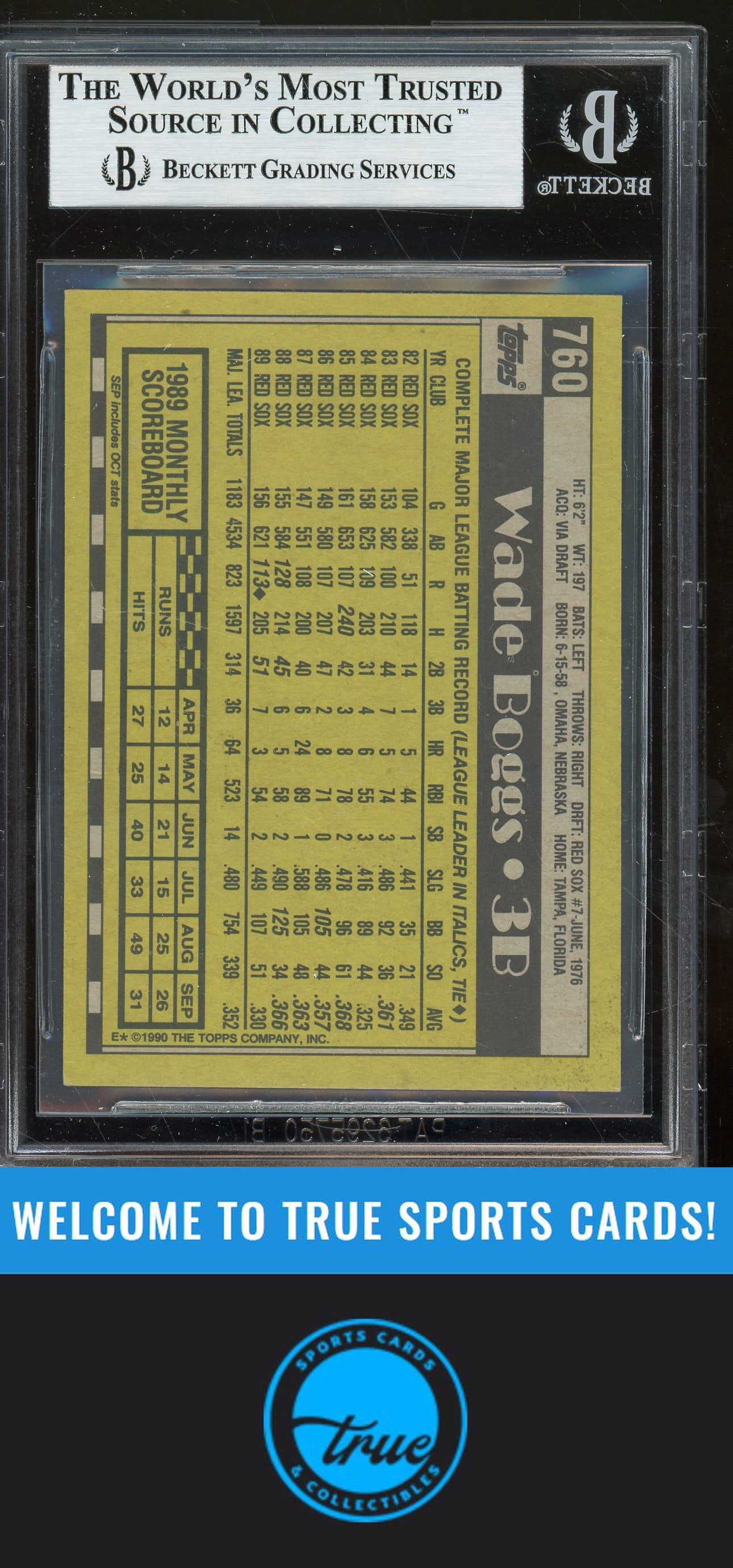 1990 Topps #760 Wade Boggs Auto BGS Authentic