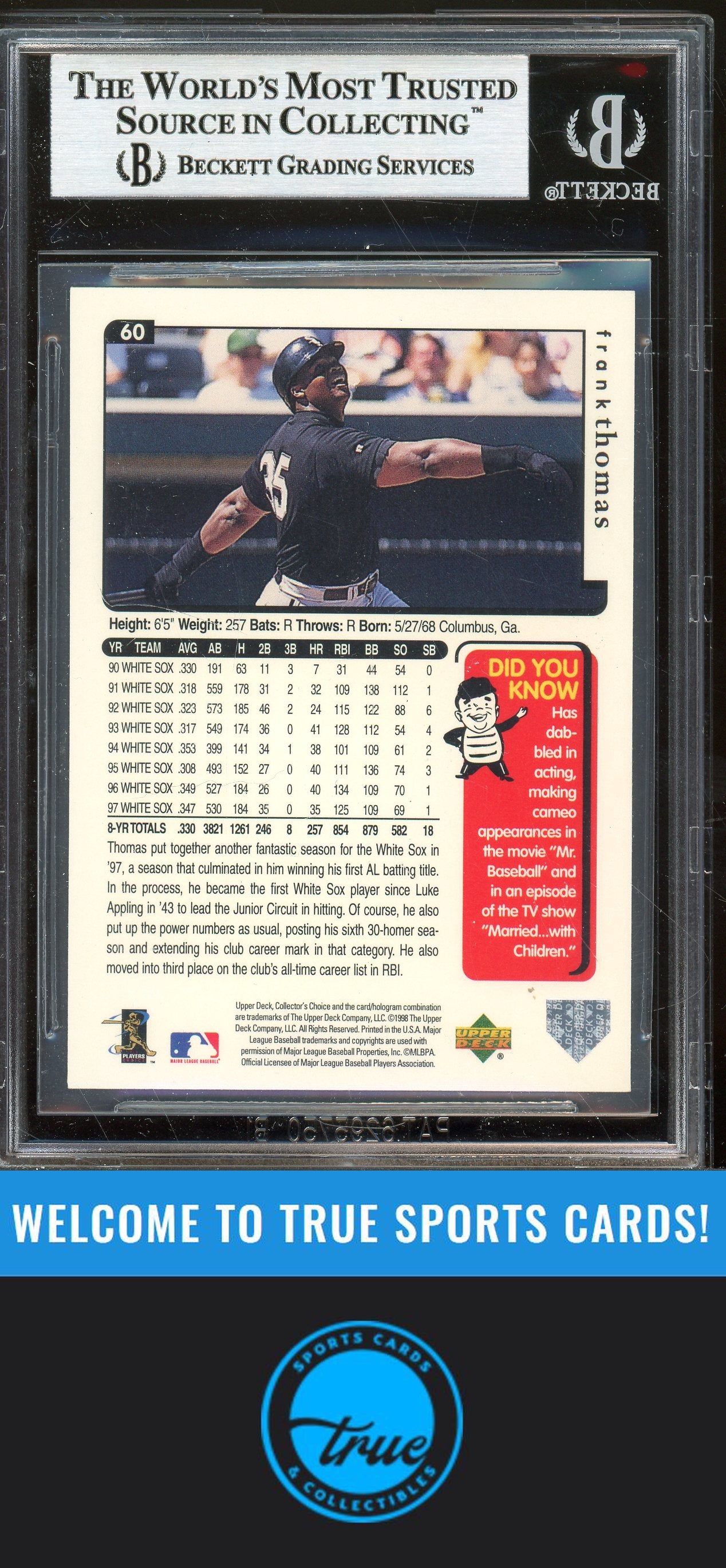 1998 Collector's Choice #60 Frank Thomas Auto BGS Authentic