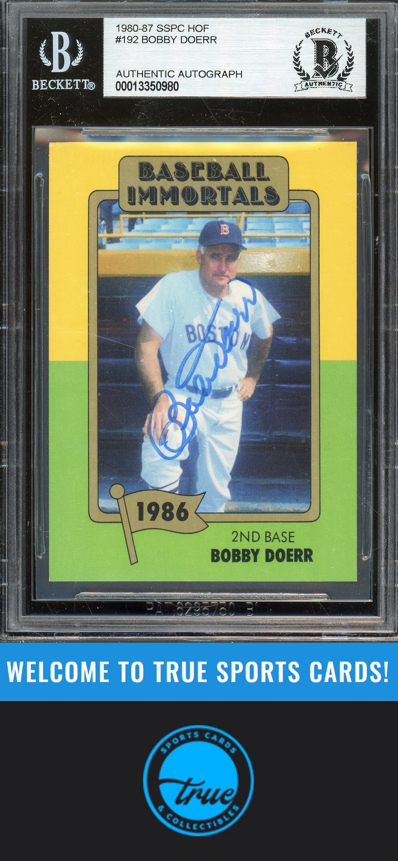 1980-87 SSPC HOF #192 Bobby Doerr Auto BGS Authentic