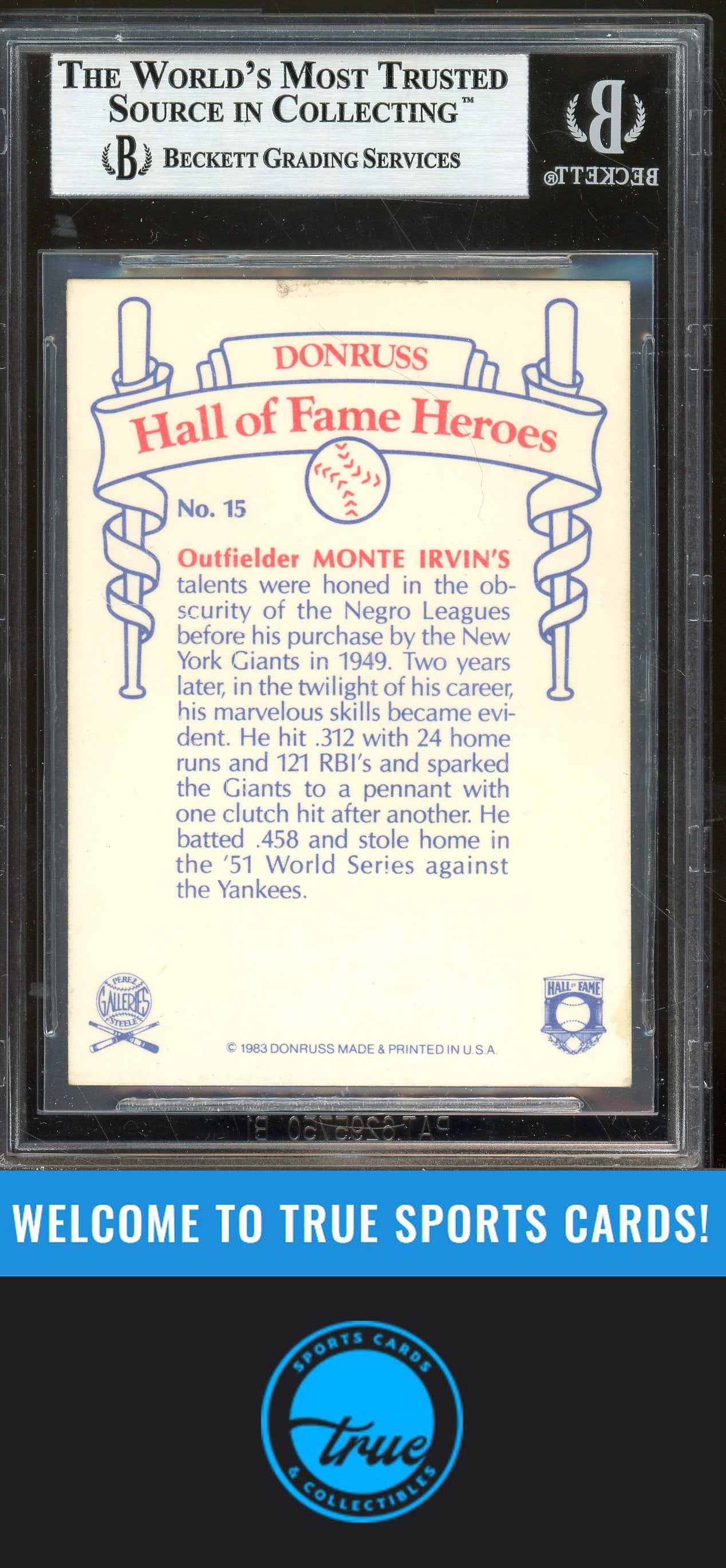 1983 Donruss Hall of Fame Heroes #15 Monte Irvin Auto BGS Authentic