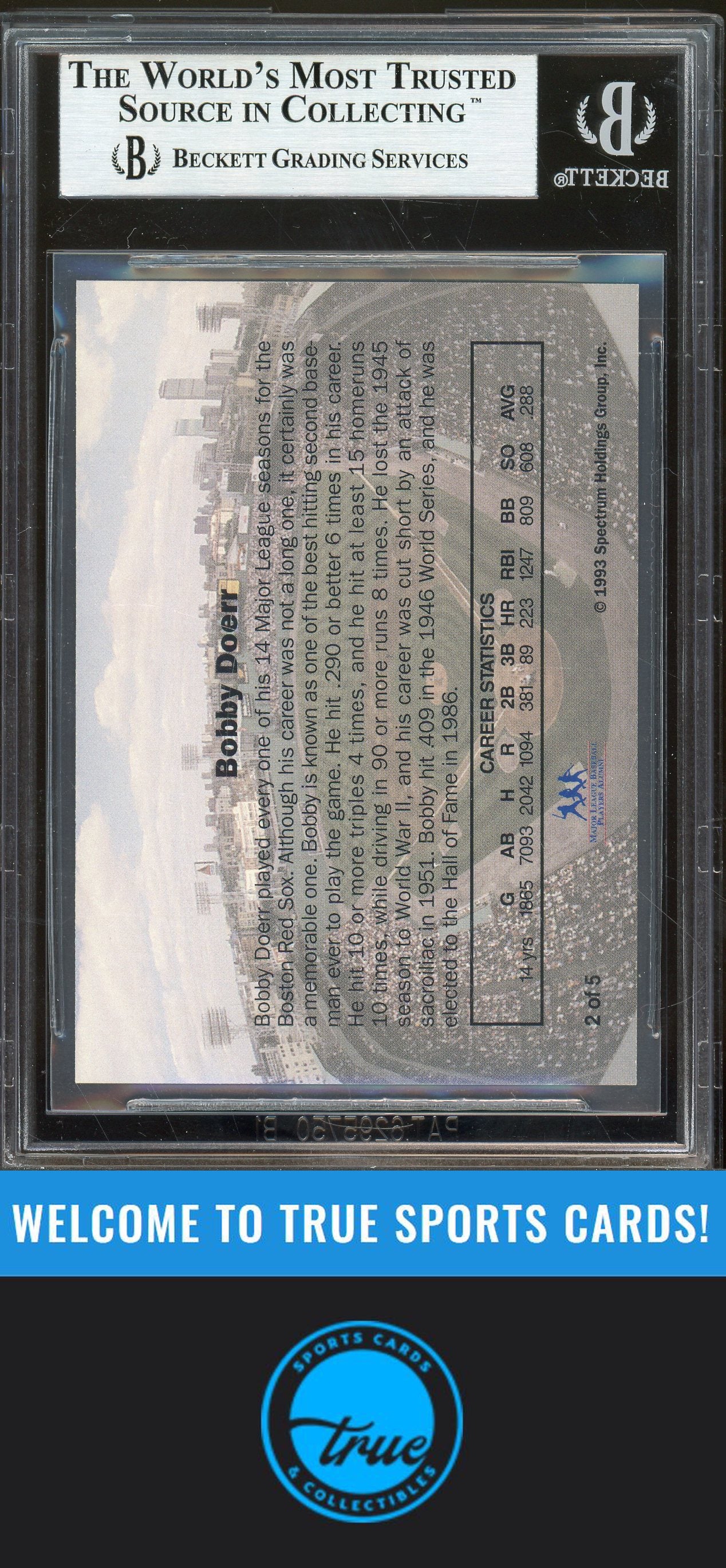1993 Spectrum Diamond Club Red Sox #2 Bobby Doerr Auto BGS Authentic