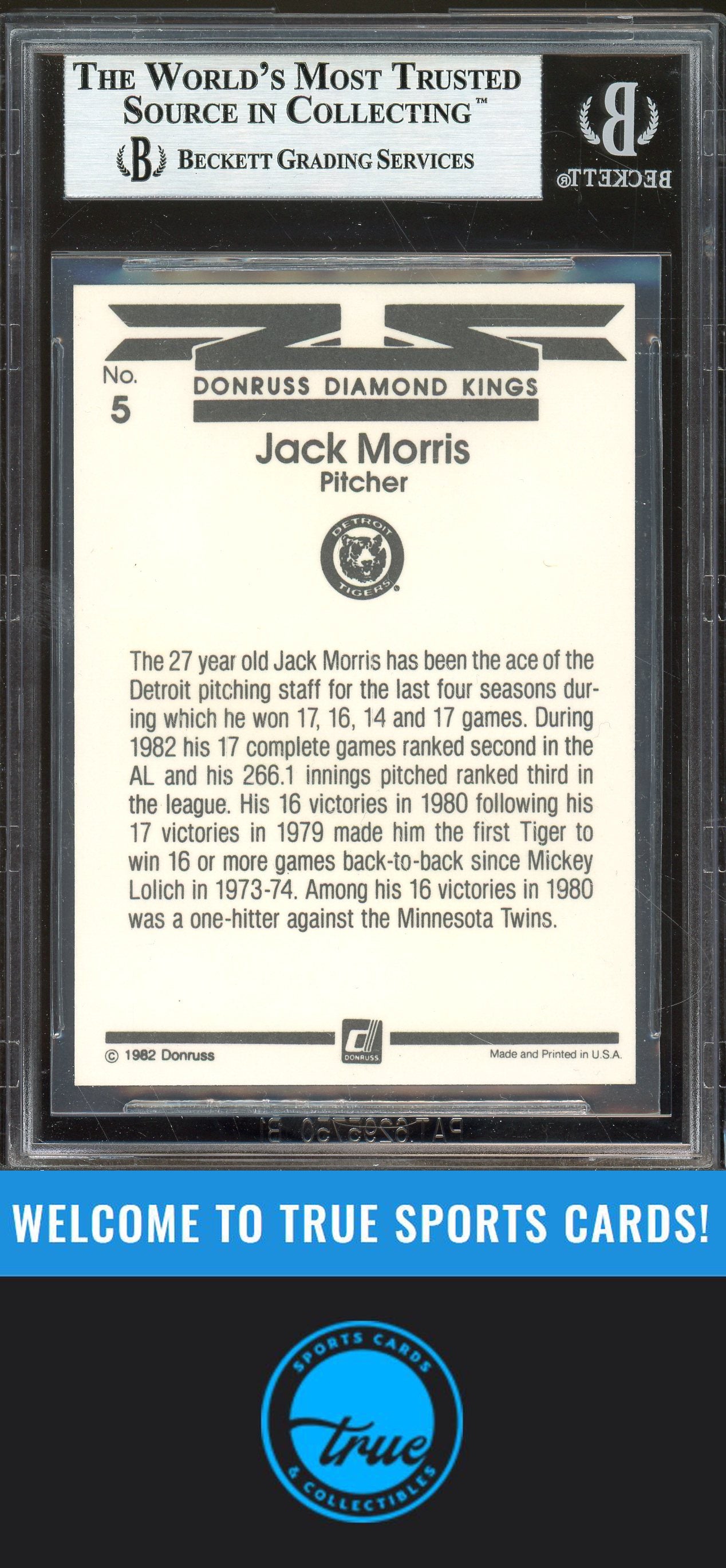 1983 Donruss #5 Jack Morris Auto BGS Authentic