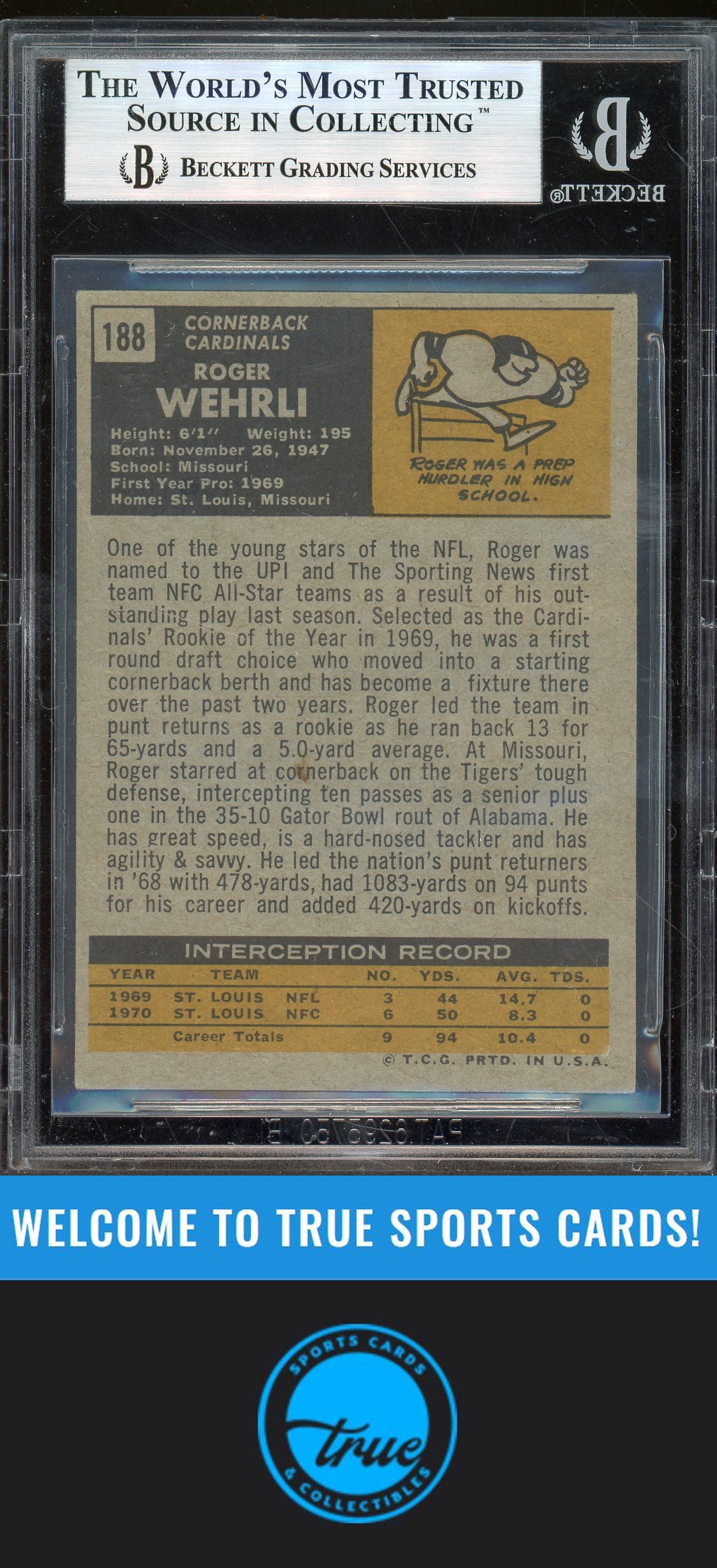 1971 Topps #188 Roger Wehrli Auto BGS Authentic