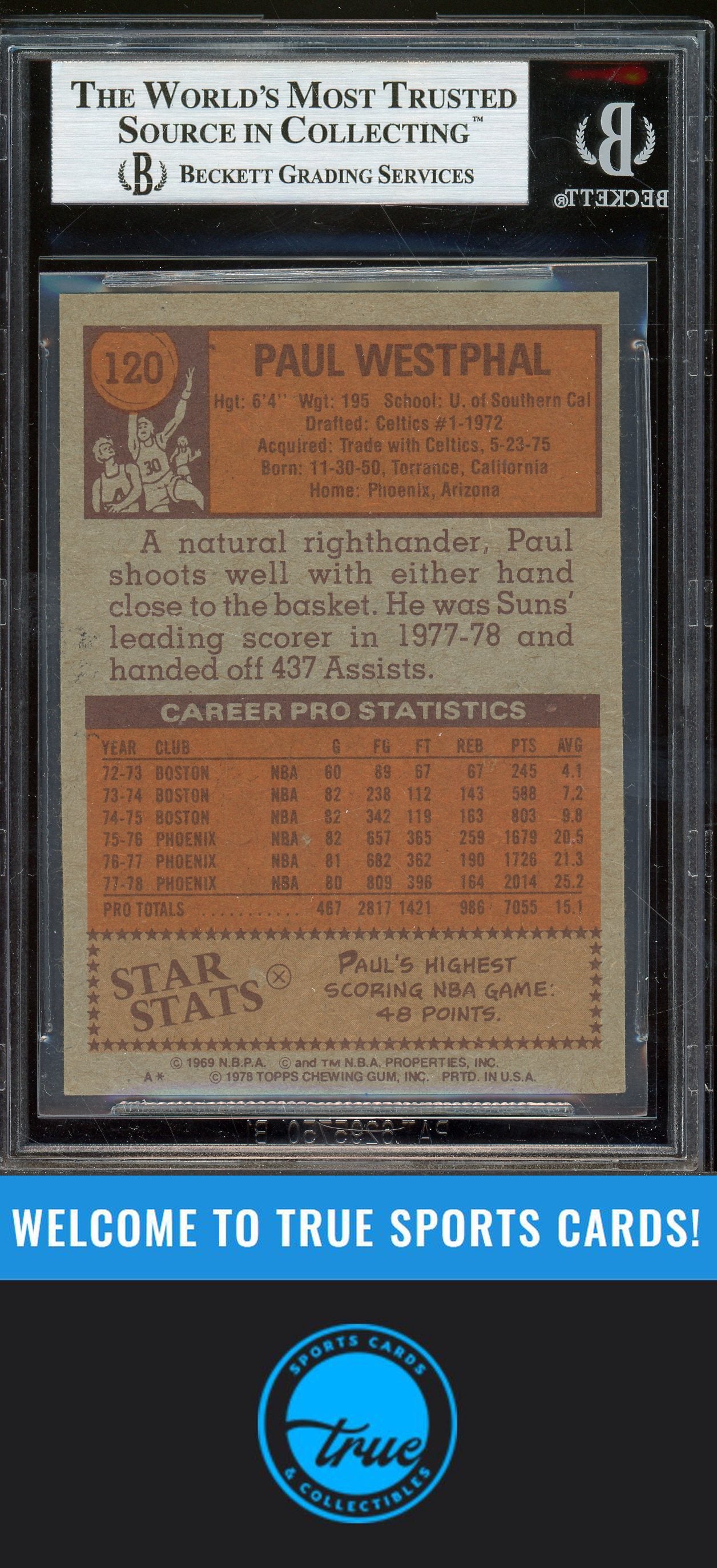 1978-79 Topps #120 Paul Westphal Auto BGS Authentic