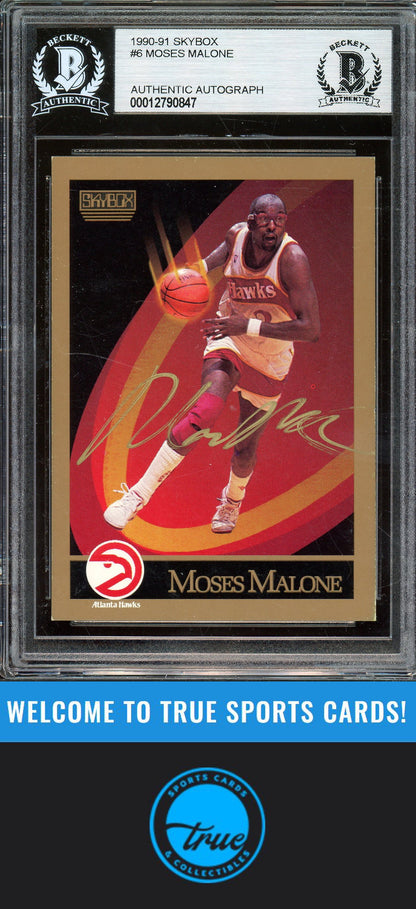 1990-91 SkyBox #6 Moses Malone Auto BGS Authentic