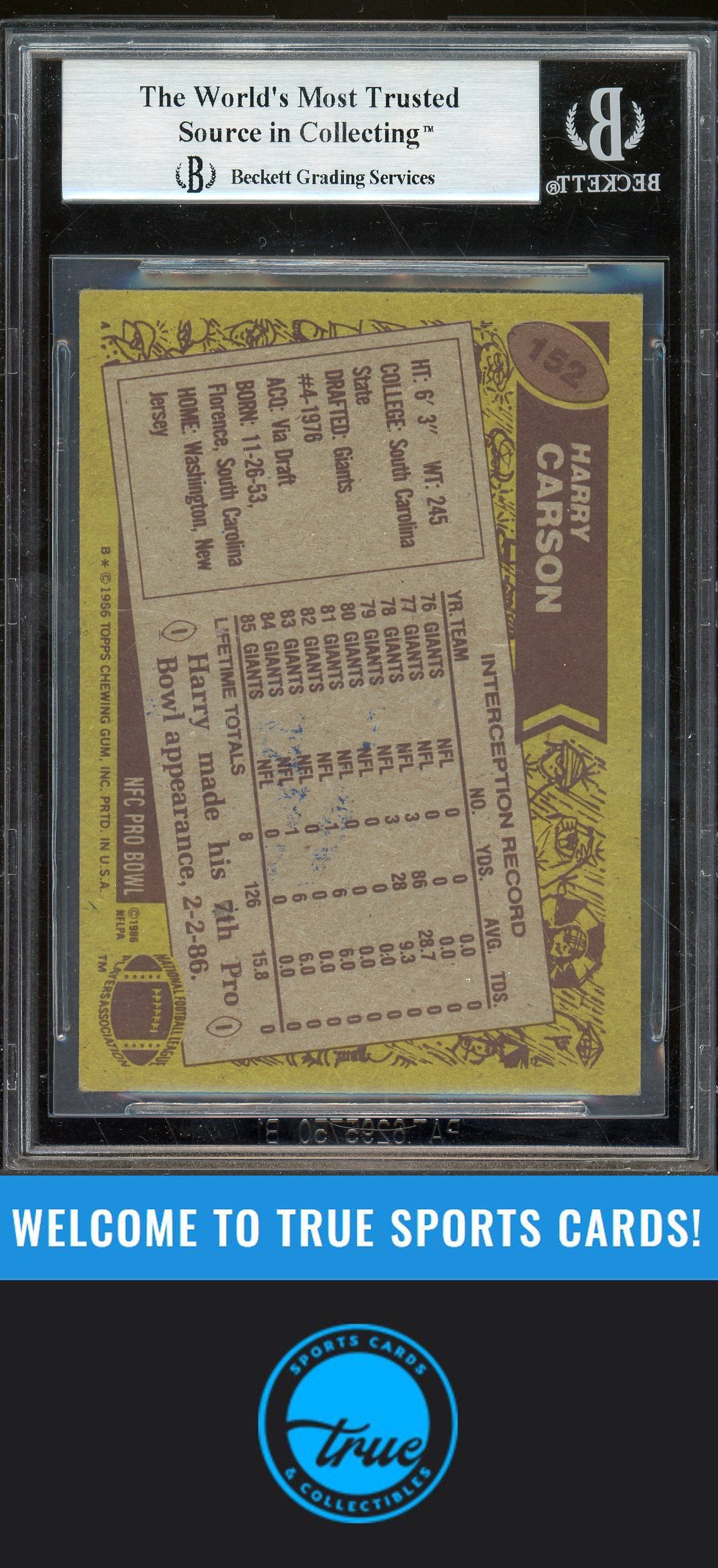 1986 Topps #152 Harry Carson Auto BGS Authentic