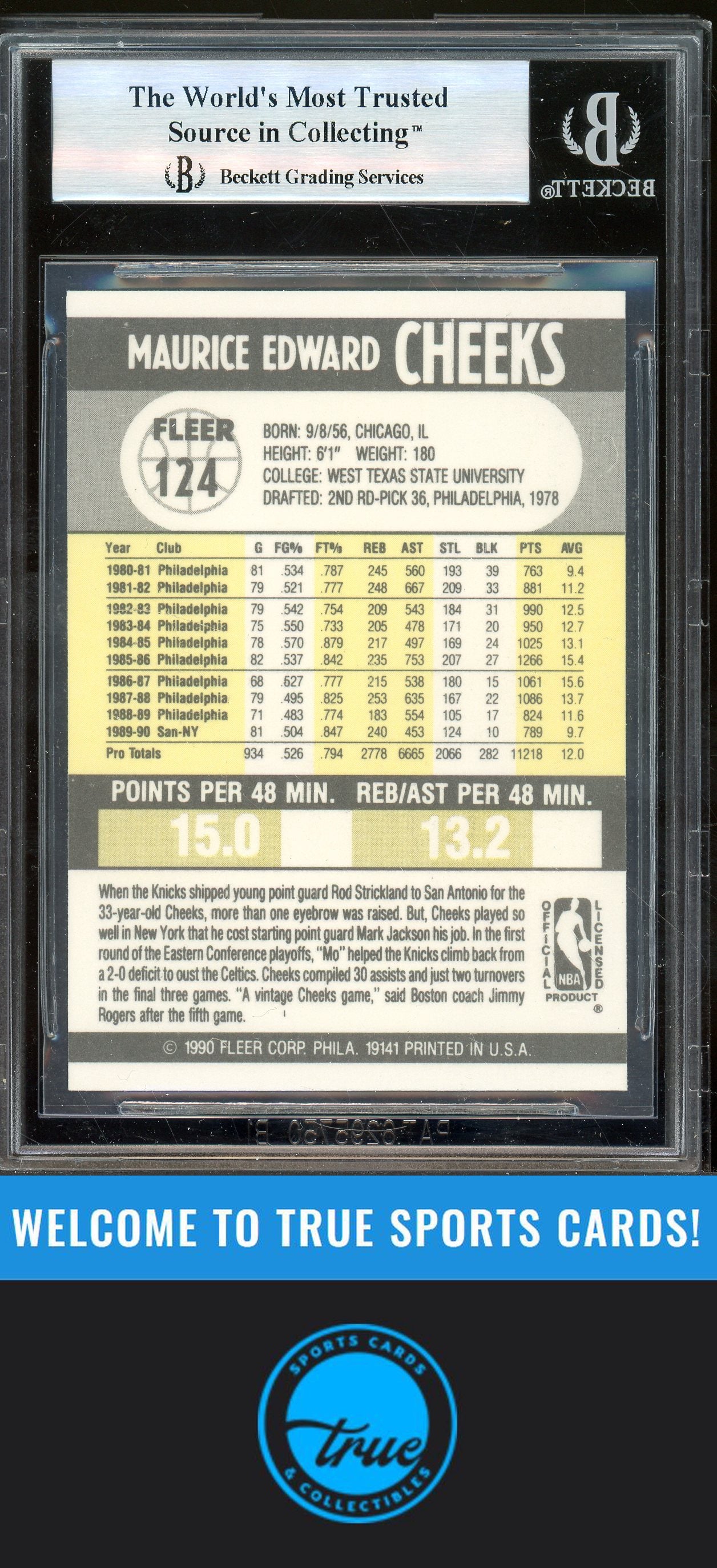 1990-91 Fleer #124 Maurice Cheeks Auto BGS Authentic (0784)