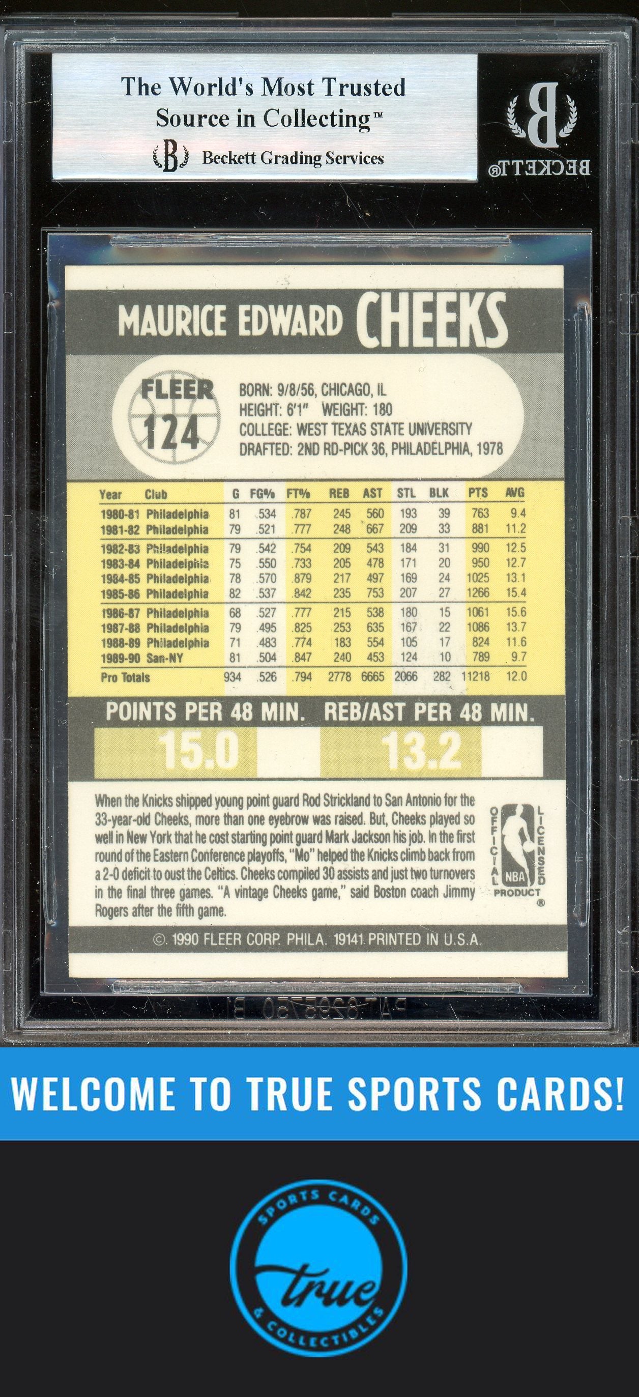 1990-91 Fleer #124 Maurice Cheeks Auto BGS Authentic (0782)