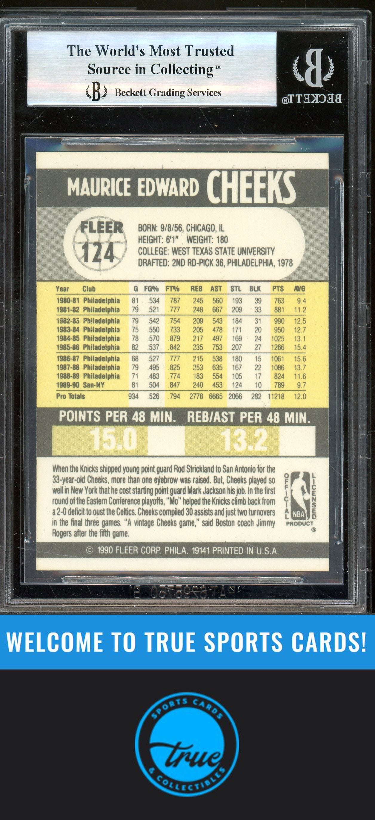 1990-91 Fleer #124 Maurice Cheeks Auto BGS Authentic (0785)