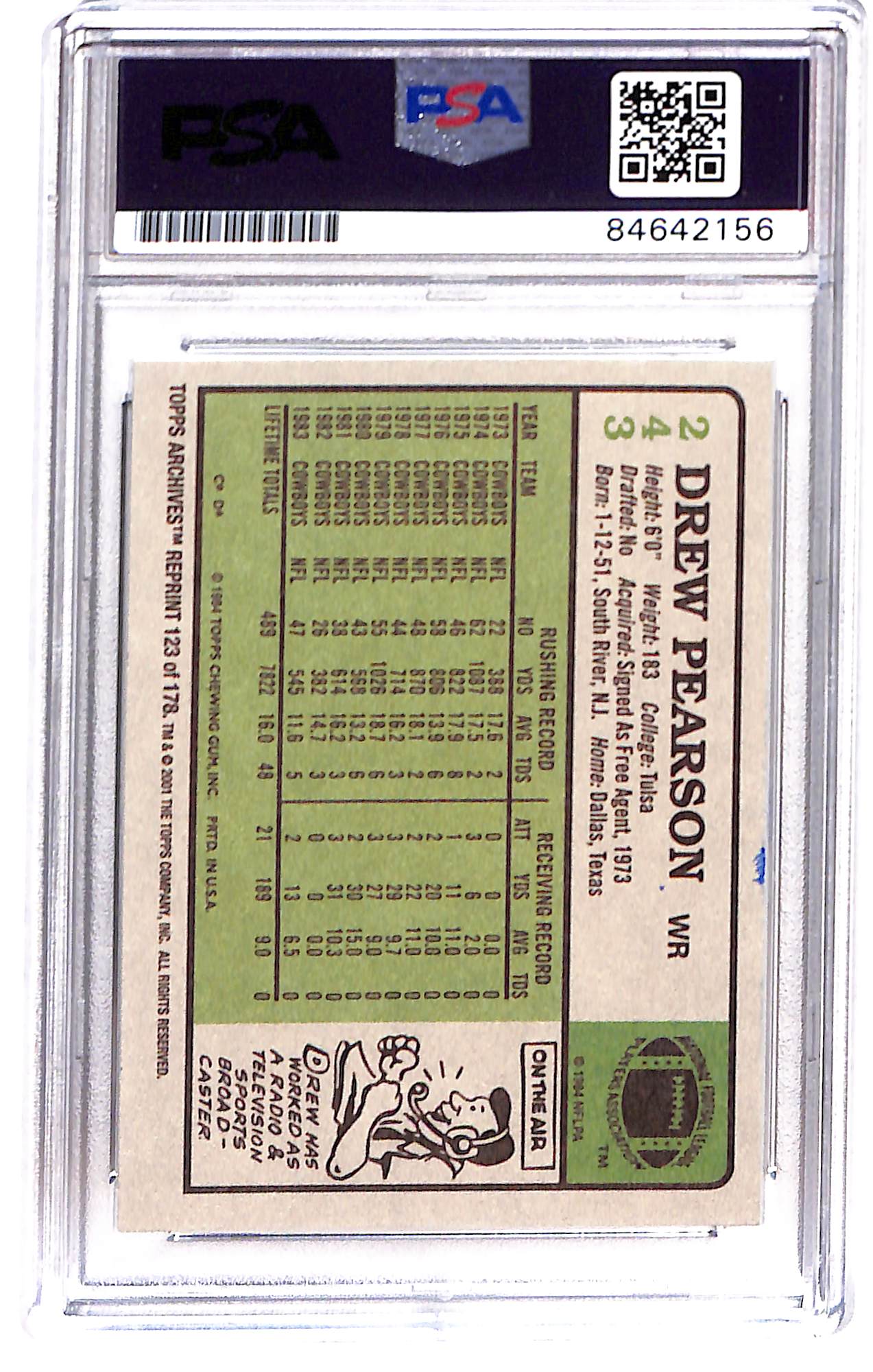 1984 TOPPS DREW PEARSON AUTO CARD WITH HOF 21 INSCRIPTION PSA DNA (2156)