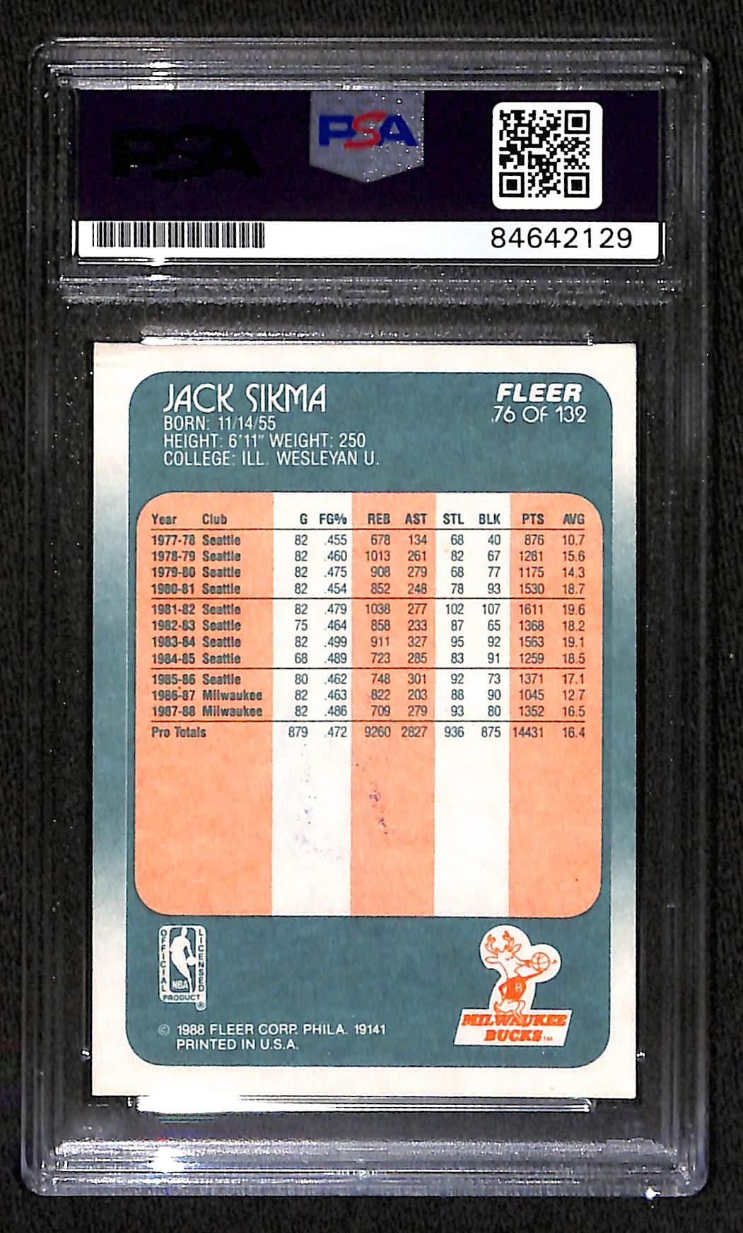1988 FLEER JACK SIKMA AUTO CARD PSA DNA (2129)