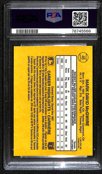 1987 LEAF MARK MCGWIRE AUTO ROOKIE CARD PSA DNA AUTO GRADE 10 (5566)