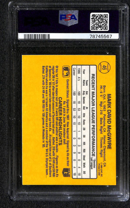 1987 DONRUSS MARK MCGWIRE AUTO ROOKIE CARD PSA DNA WITH AUTO GRADE 8 (5567)