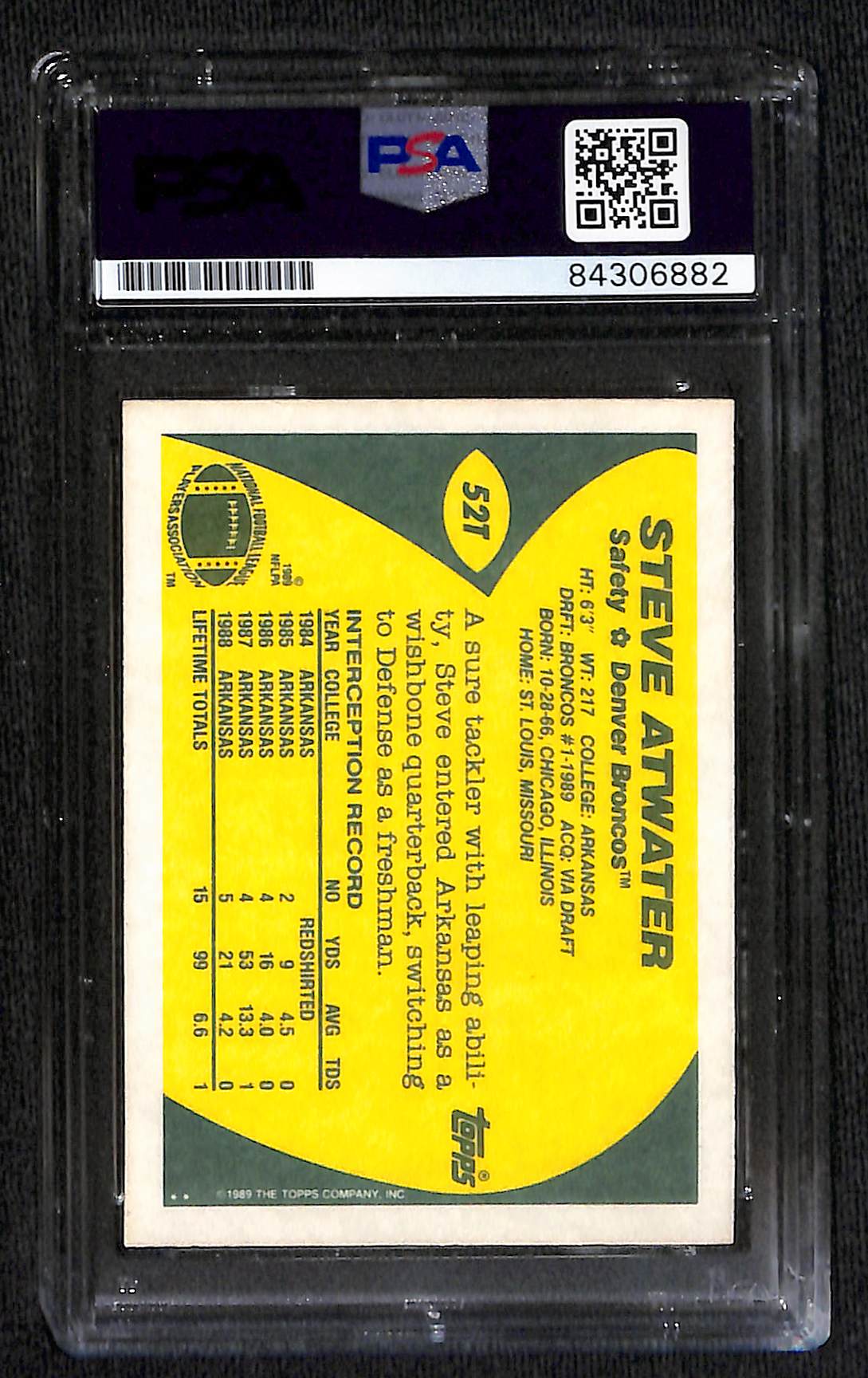 1989 TOPPS TRADED STEVE ATWATER ROOKIE CARD RC AUTO PSA DNA (6882)