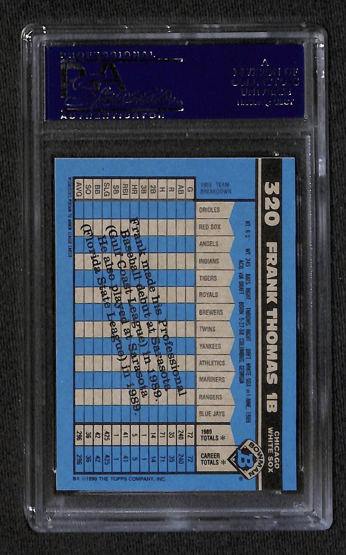1990 BOWMAN FRANK THOMAS ROOKIE RC CARD AUTO PSA DNA ITP (2282)