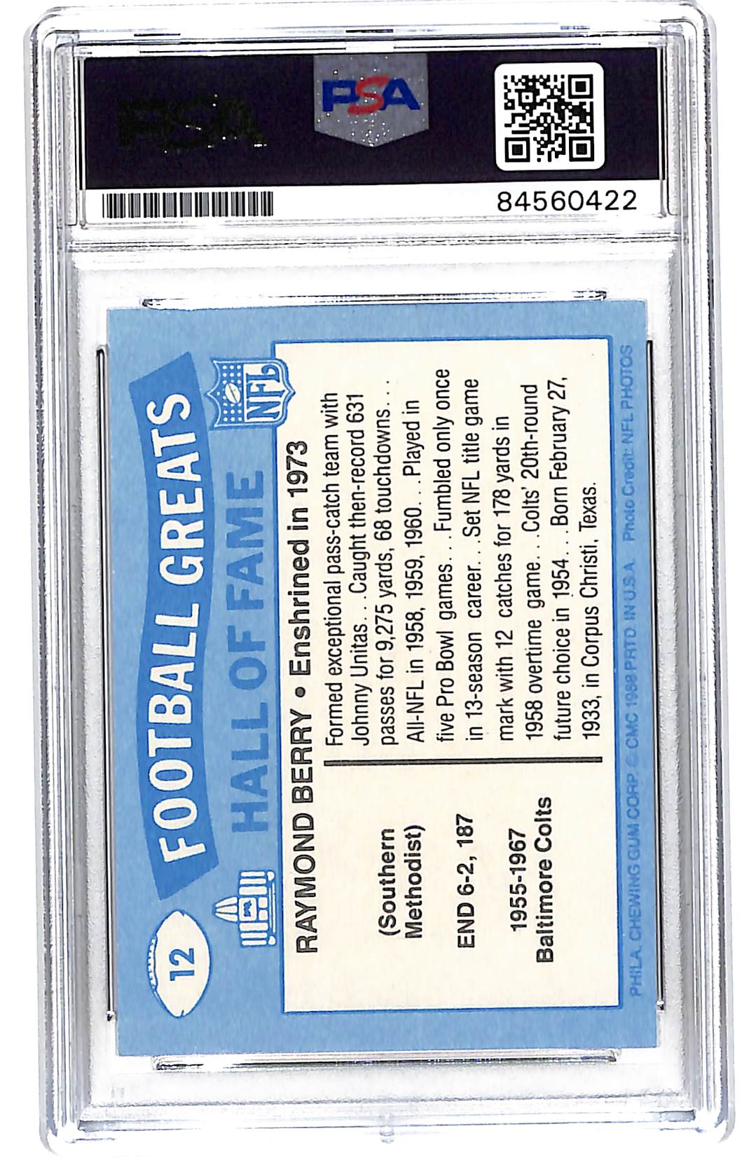 1988 SWELL RAYMOND BERRY AUTO CARD PSA DNA AUTO GRADE 10 (0422)