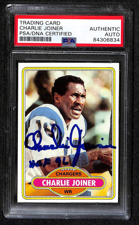 1980 TOPPS CHARLIE JOINER AUTO CARD WITH HOF 91 INSCRIPTION PSA DNA (6834)
