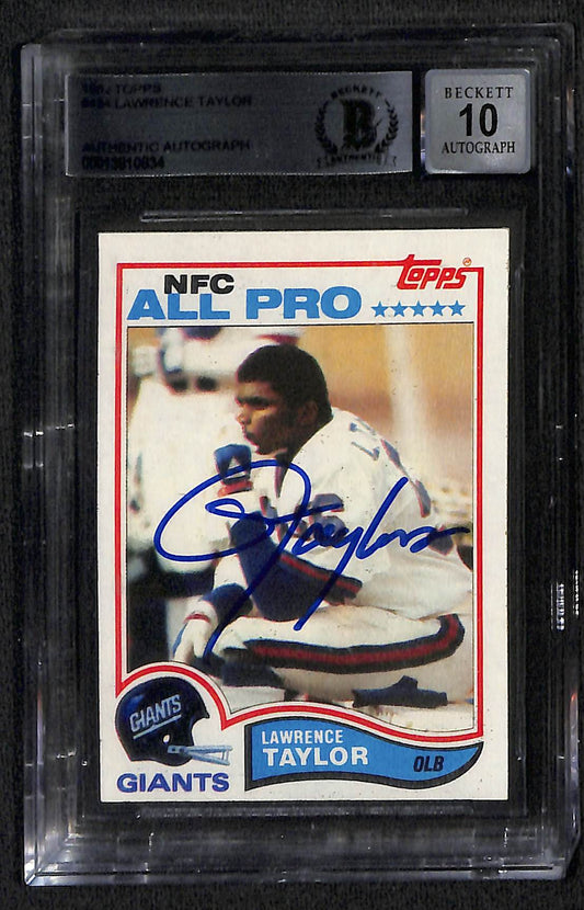 1982 TOPPS LAWRENCE TAYLOR ROOKIE RC CARD AUTO BAS AUTO GRADE 10 (0834)