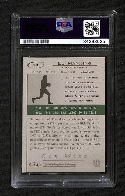 2004 SAGE HIT ELI MANNING ROOKIE CARD RC AUTO PSA DNA (8525)