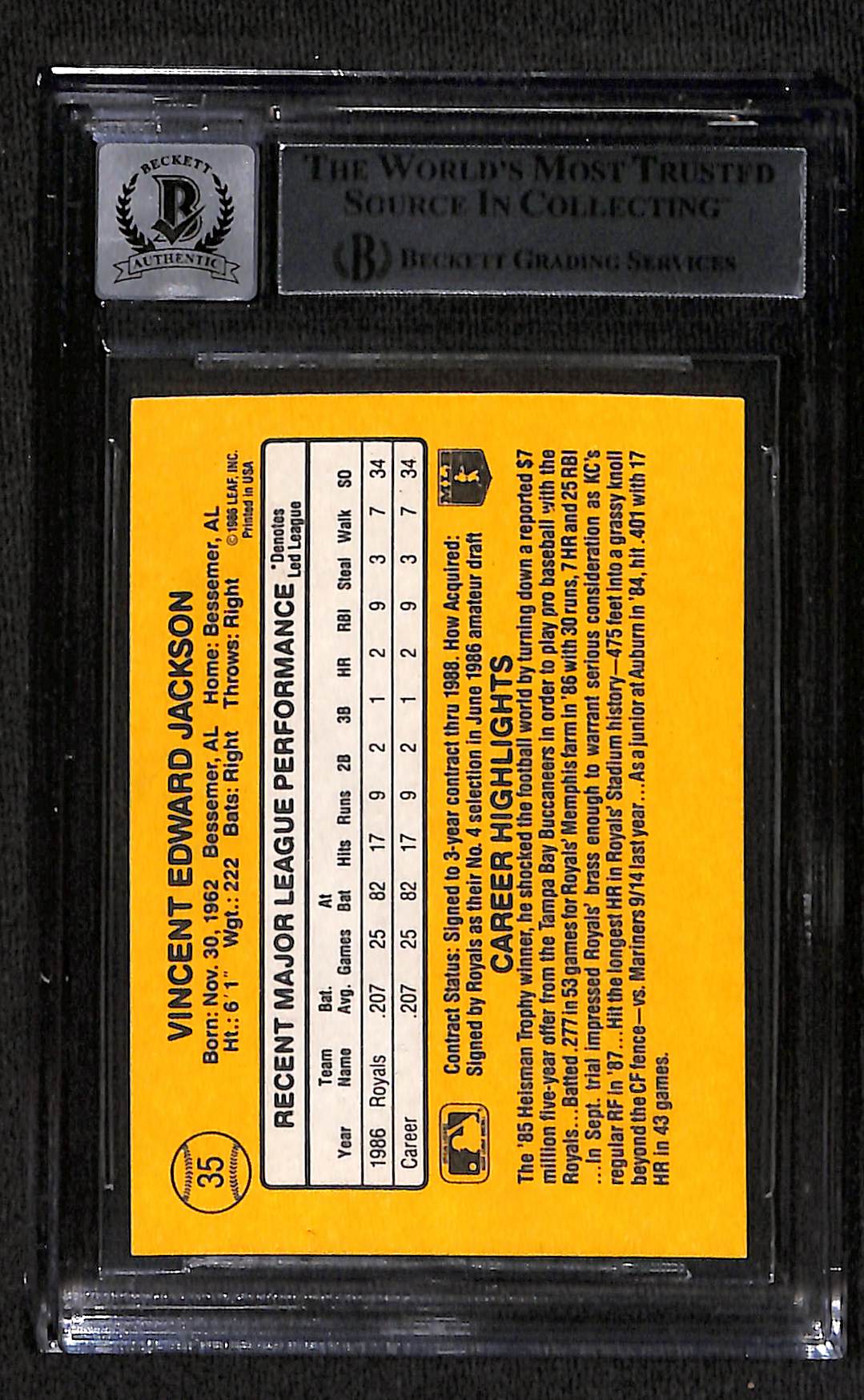 1987 DONRUSS BO JACKSON AUTO RC ROOKIE CARD BAS (2848)
