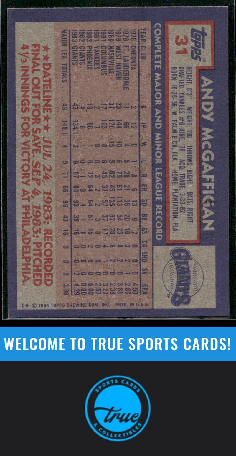 1984 Topps #31 Andy McGaffigan Auto