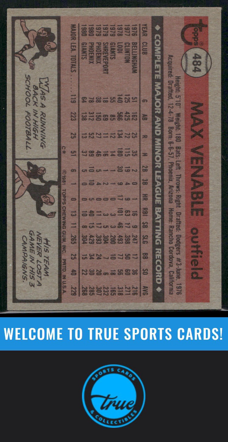 1981 Topps #484 Max Venable Auto