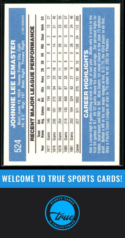 1982 Donruss #524 Johnnie LeMaster Auto