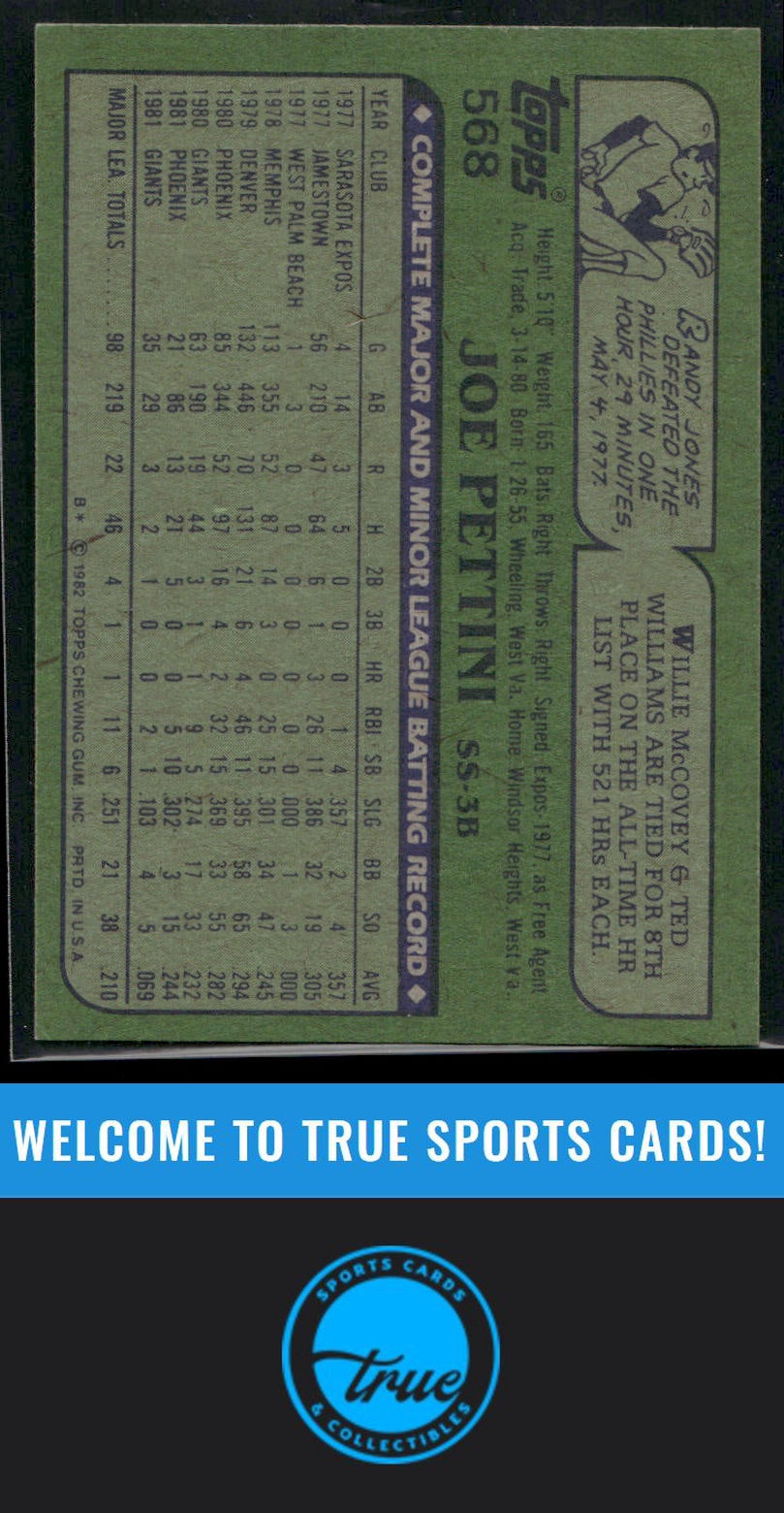 1982 Topps #568 Joe Pettini Auto