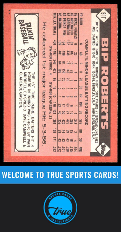 1986 Topps Traded #91T Bip Roberts Auto